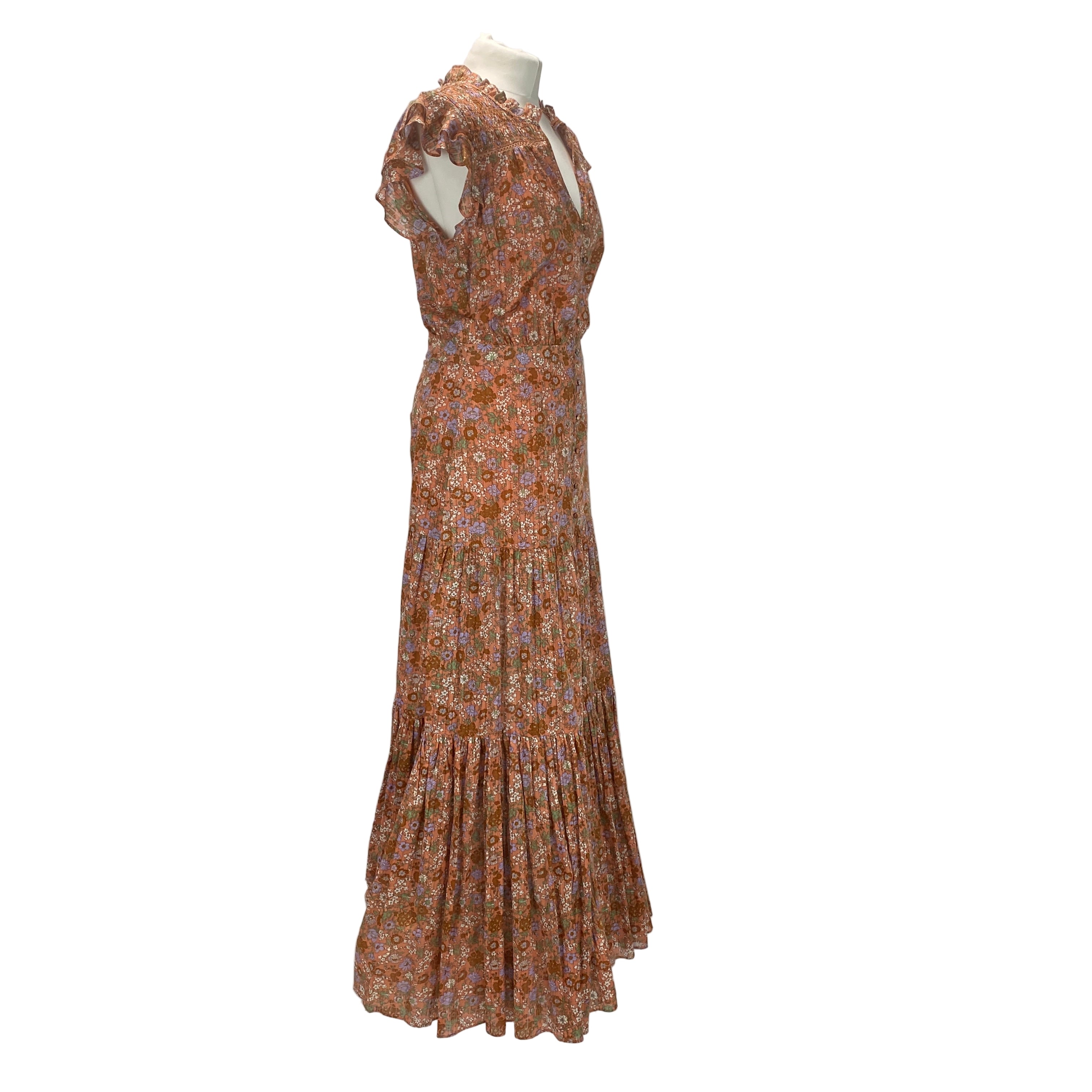 Veronica Beard Salmon Floral Button Down Maxi Dress M