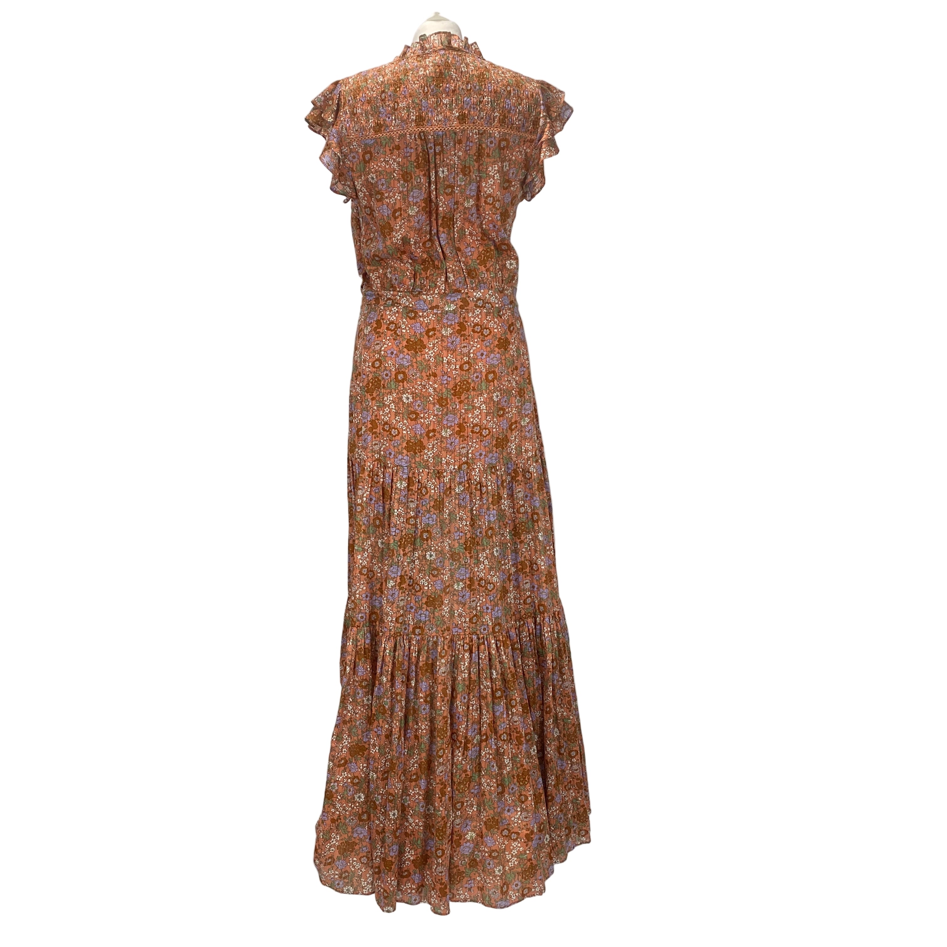 Veronica Beard Salmon Floral Button Down Maxi Dress M