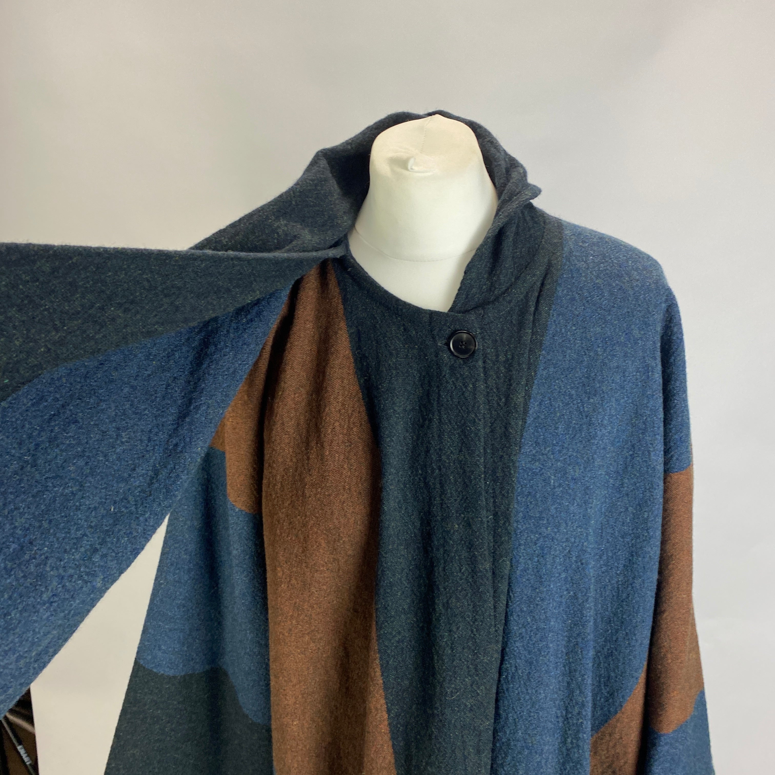 Masscob Navy & Tobacco Textured Wool Coat O/S