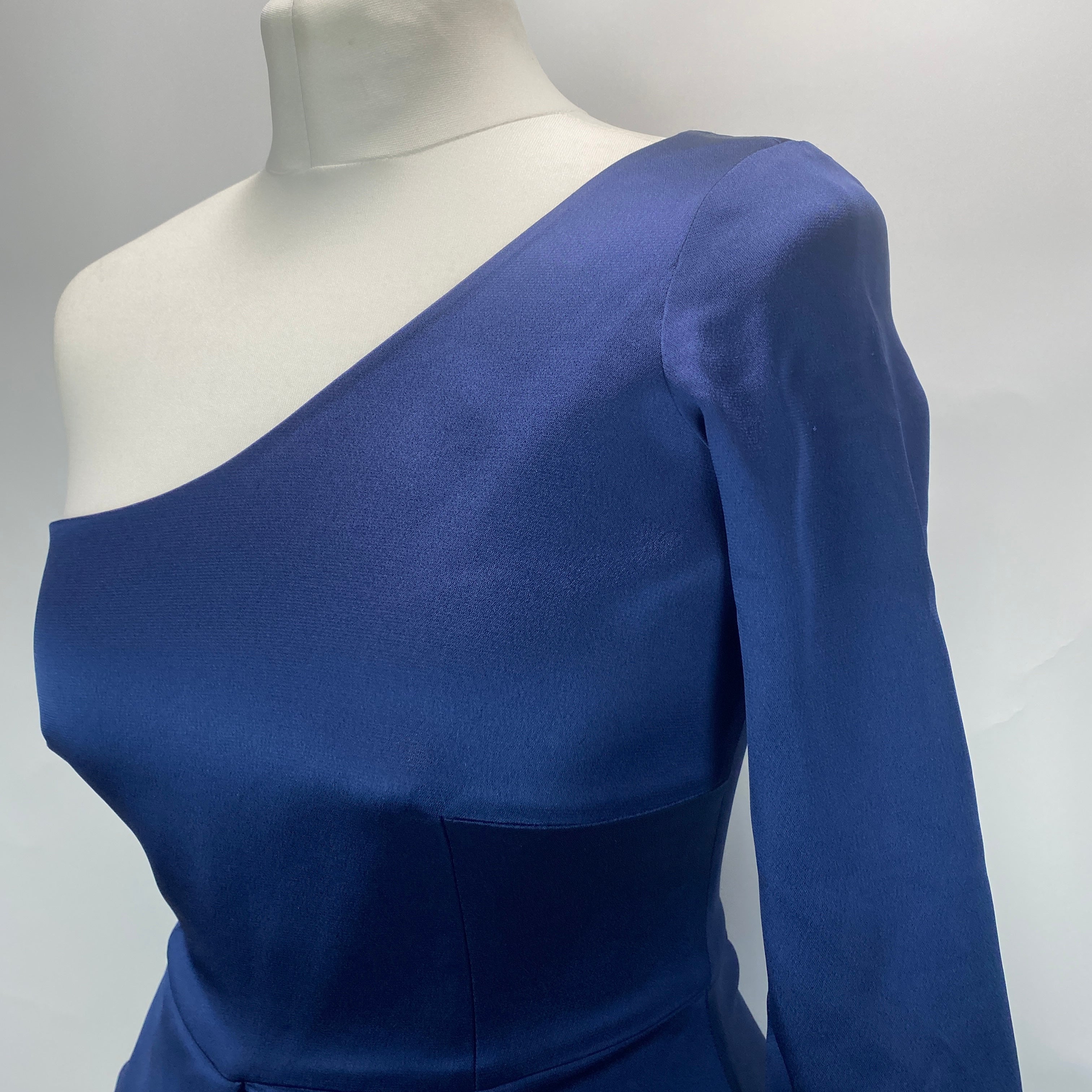 Safiyaa £1495 Navy Satin One Shoulder Evening Gown S