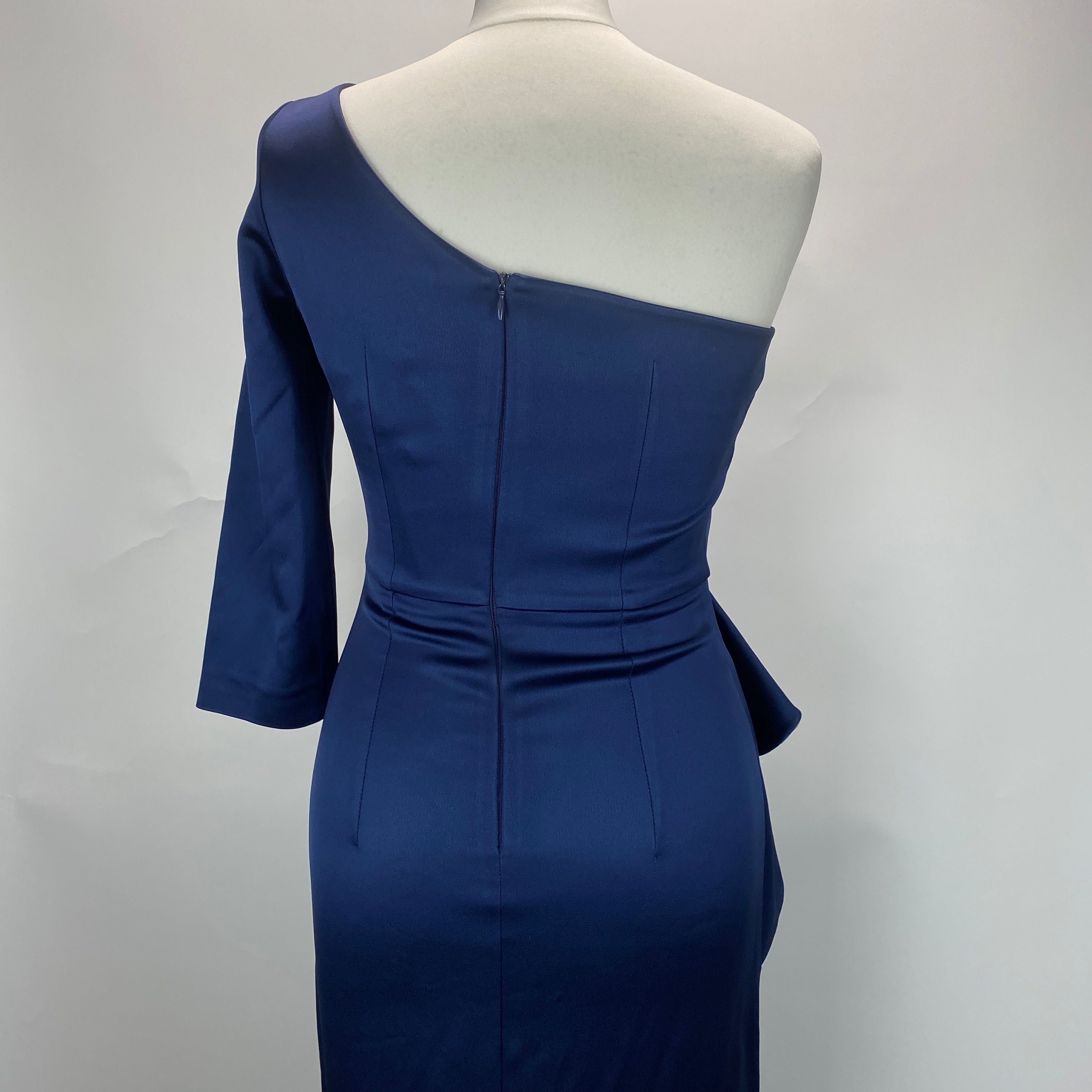 Safiyaa £1495 Navy Satin One Shoulder Evening Gown S