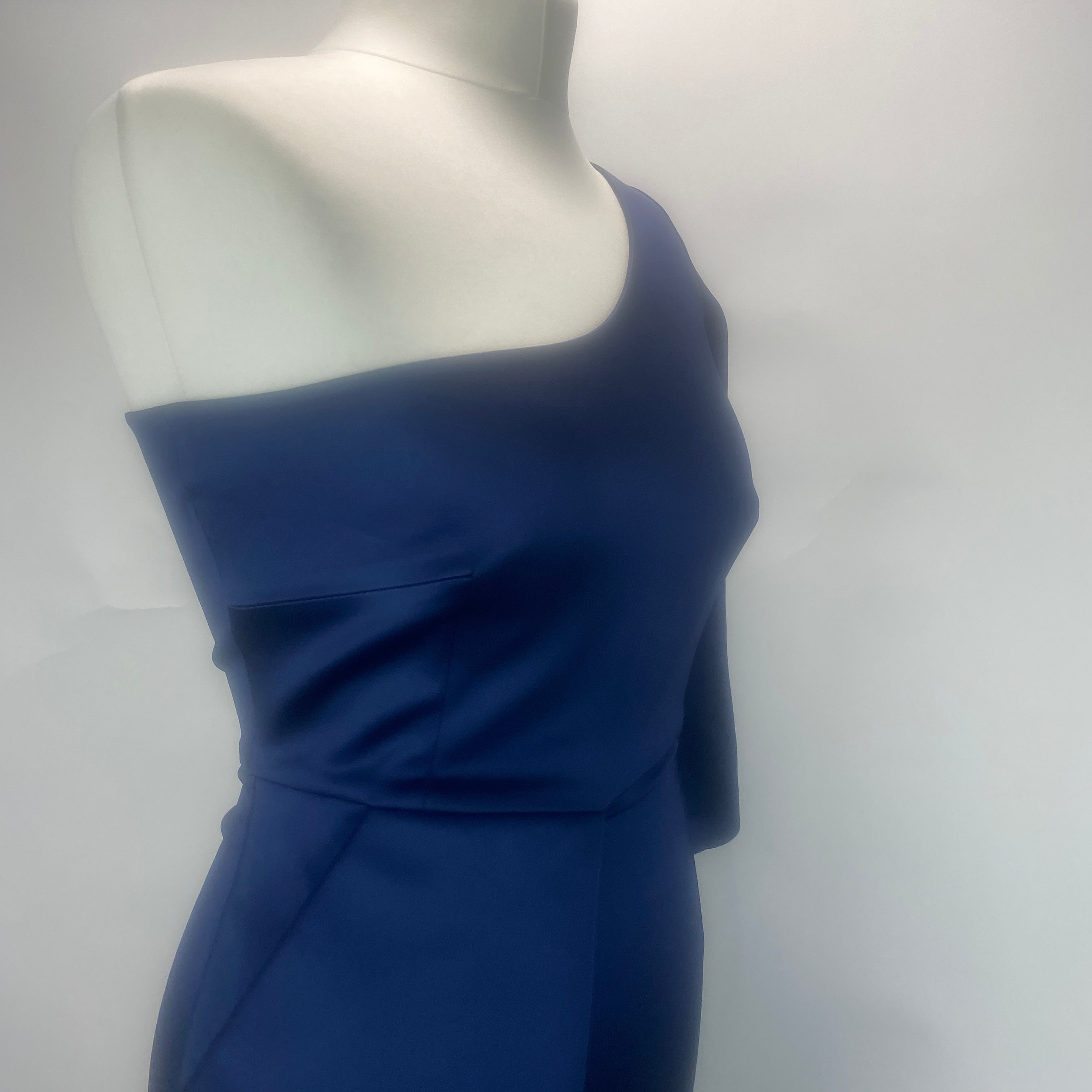 Safiyaa £1495 Navy Satin One Shoulder Evening Gown S