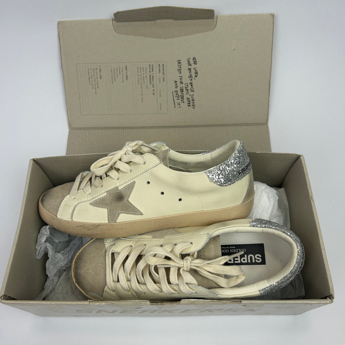 Golden Goose New £535 Cream & Silver Superstar Trainers 39