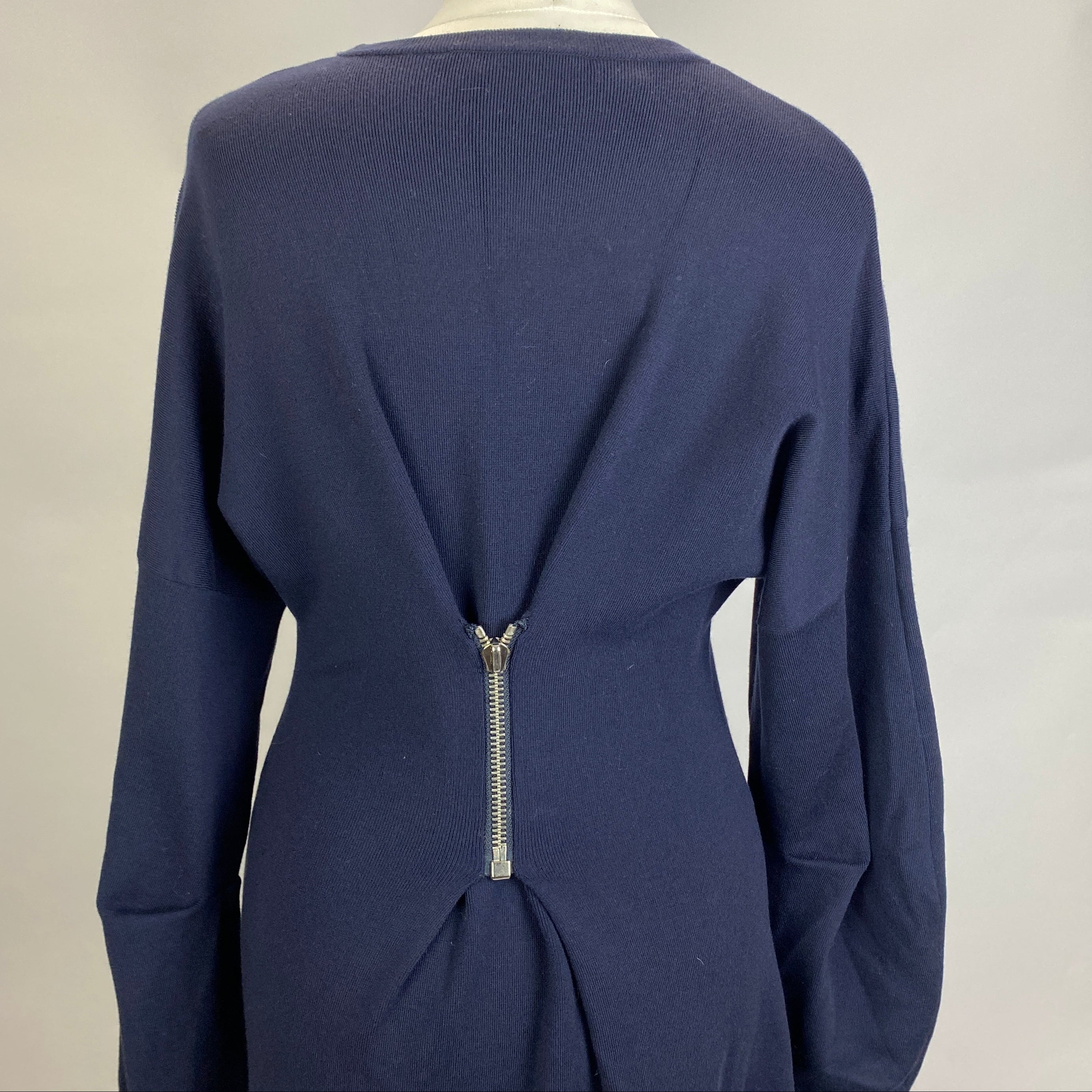 Tibi Navy Knit Zipper Detail Maxi Dress S