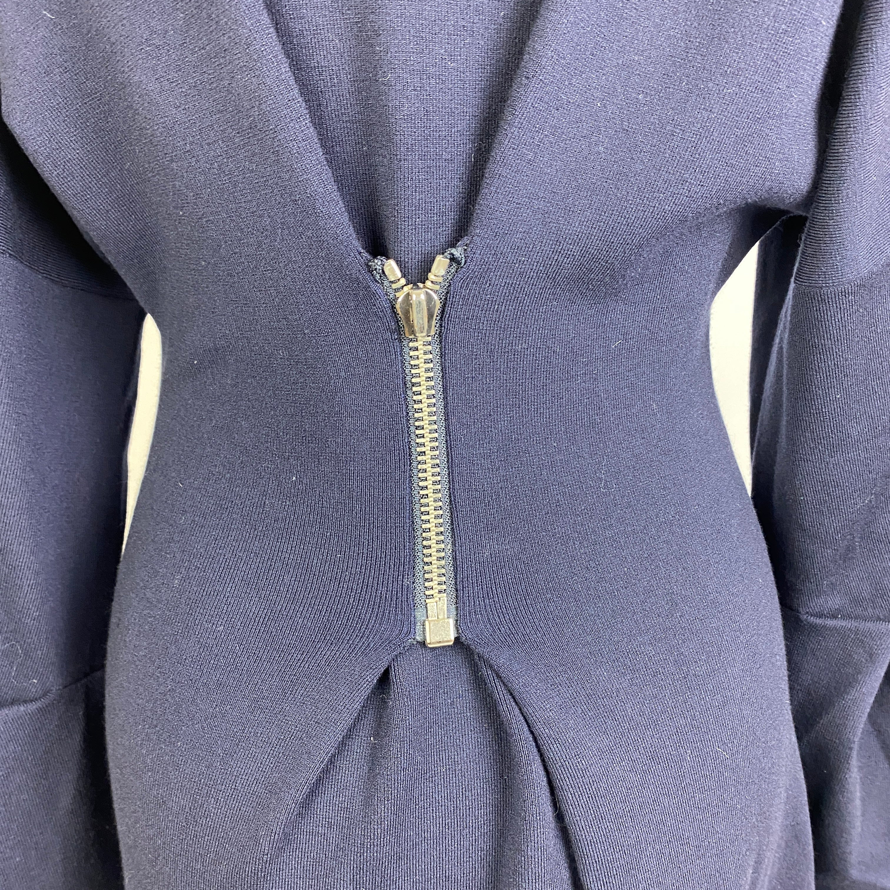 Tibi Navy Knit Zipper Detail Maxi Dress S
