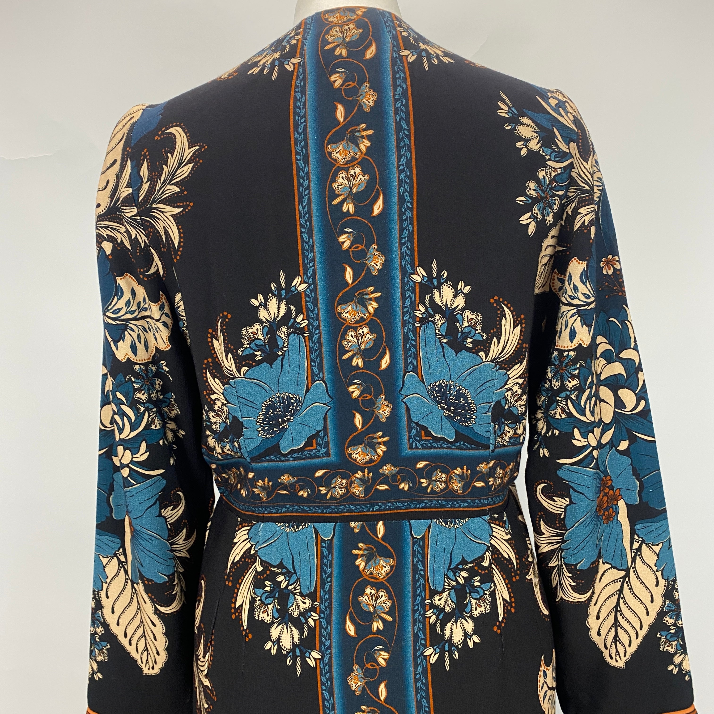 Farm Rio £340 Black Tapestry Blossom Wrap Midi Dress S