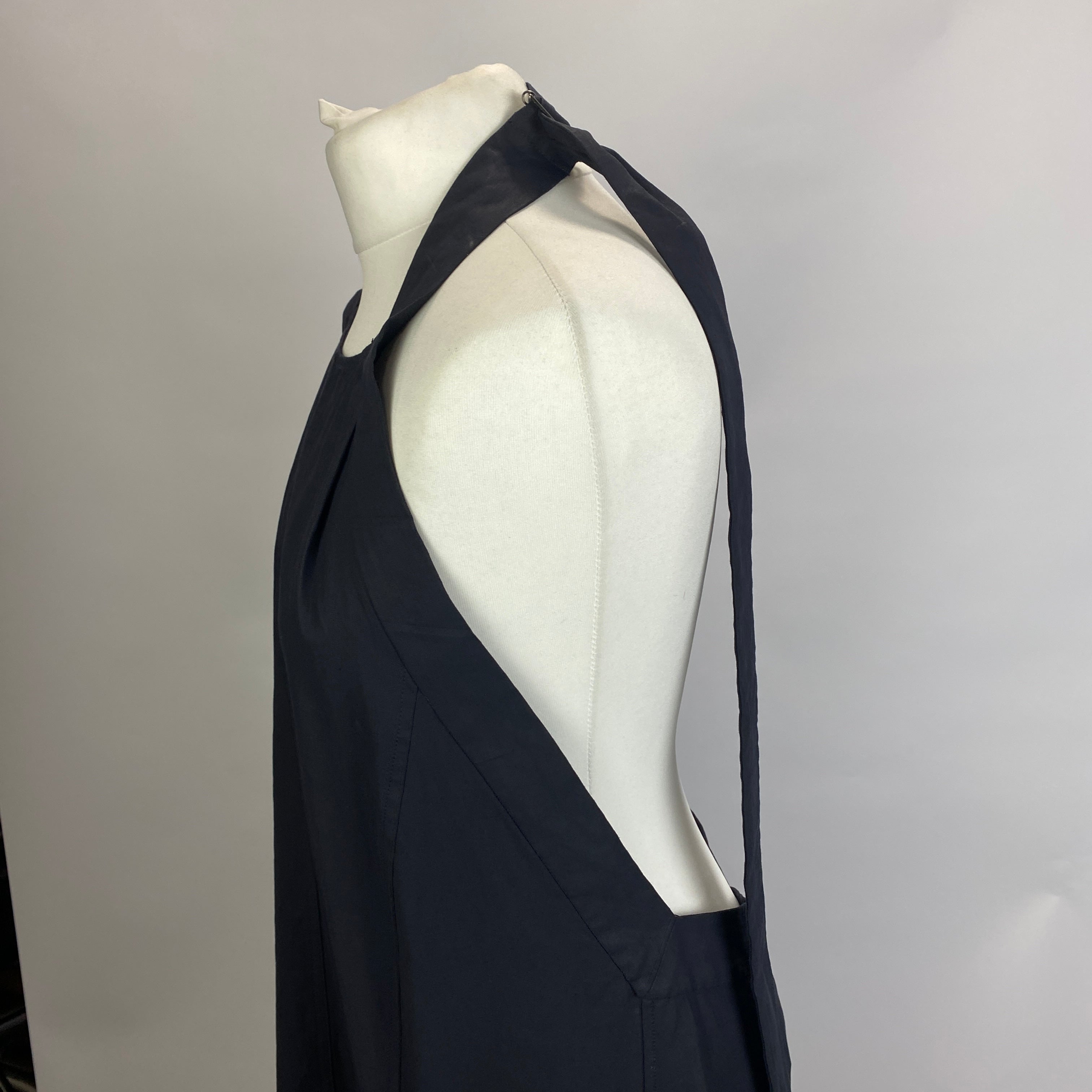 Studio Nicholson Navy Coated Linen Halterneck Dress L