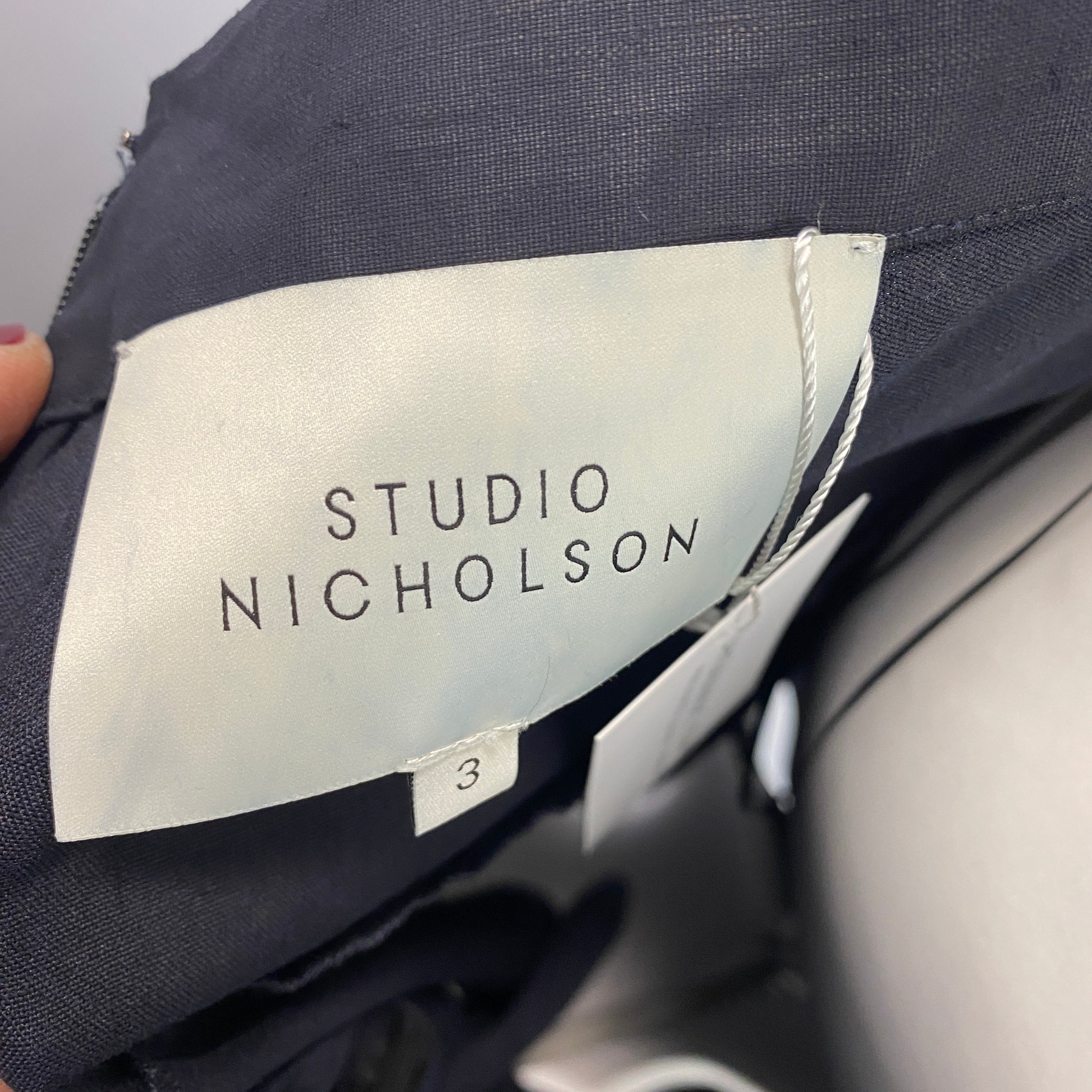Studio Nicholson Navy Coated Linen Halterneck Dress L