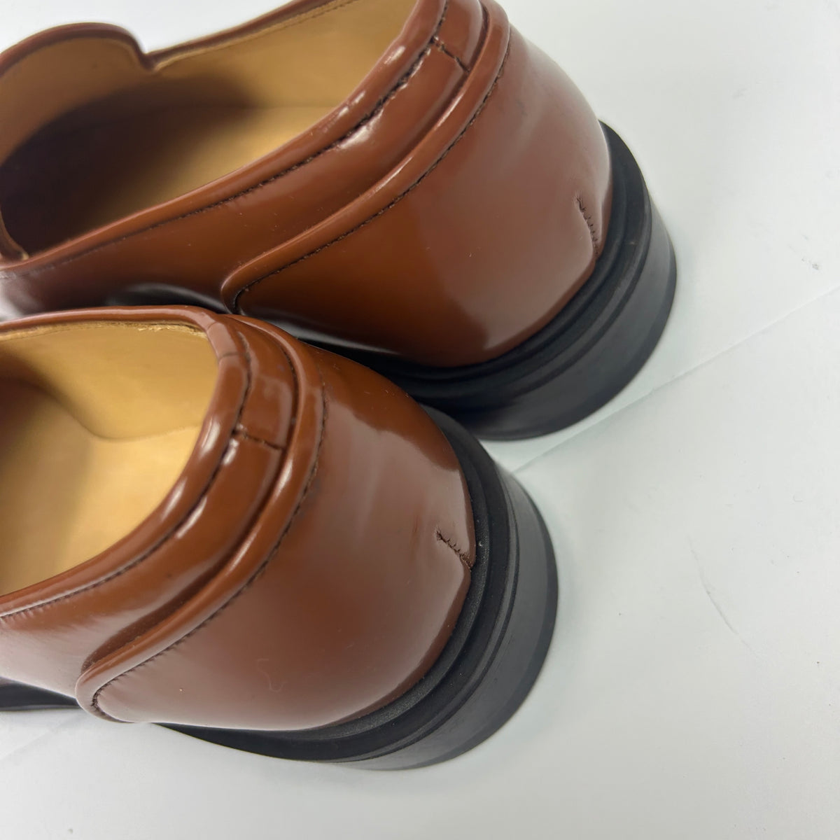A.P.C. £440 Caramel Leather Square Toe Loafers 40