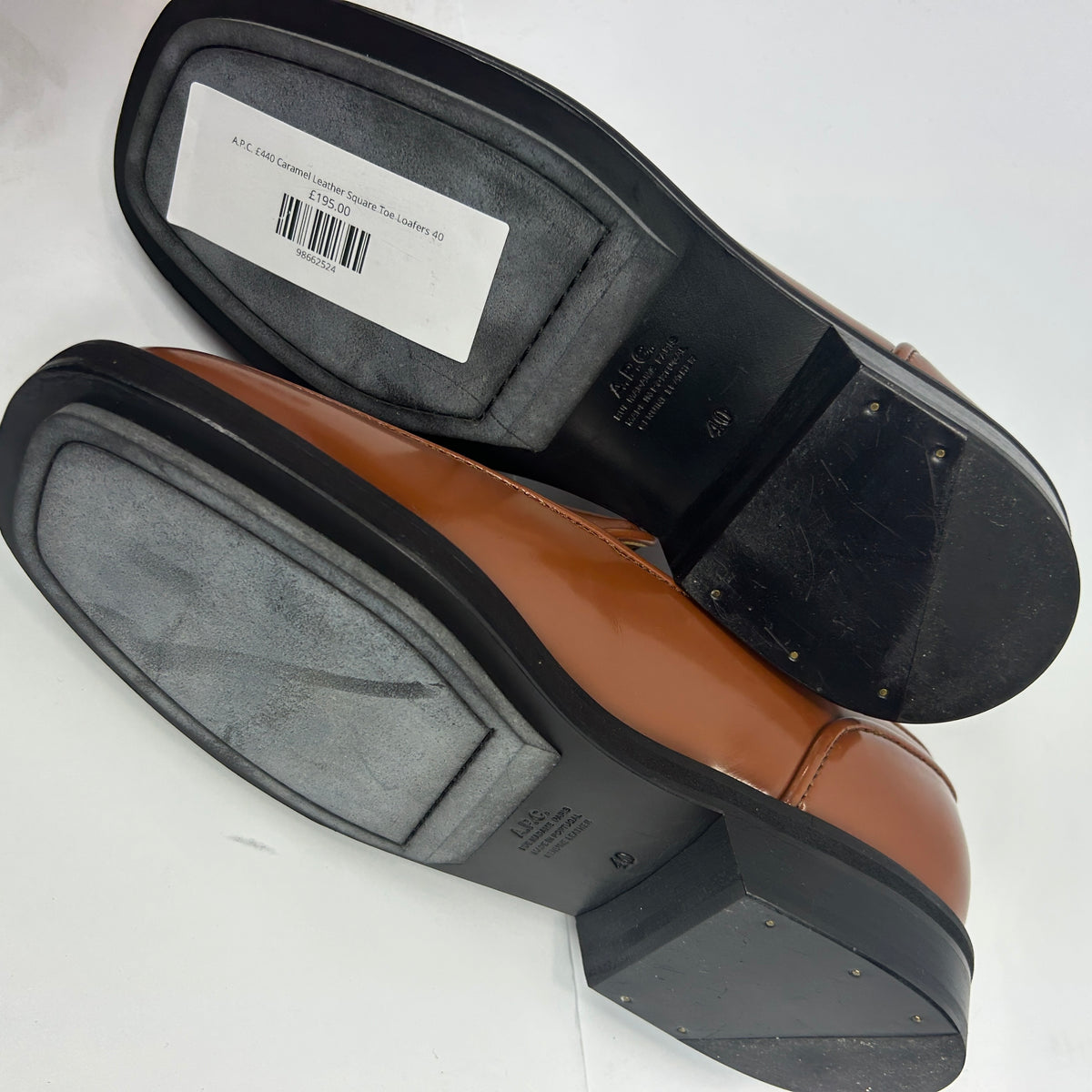 A.P.C. £440 Caramel Leather Square Toe Loafers 40