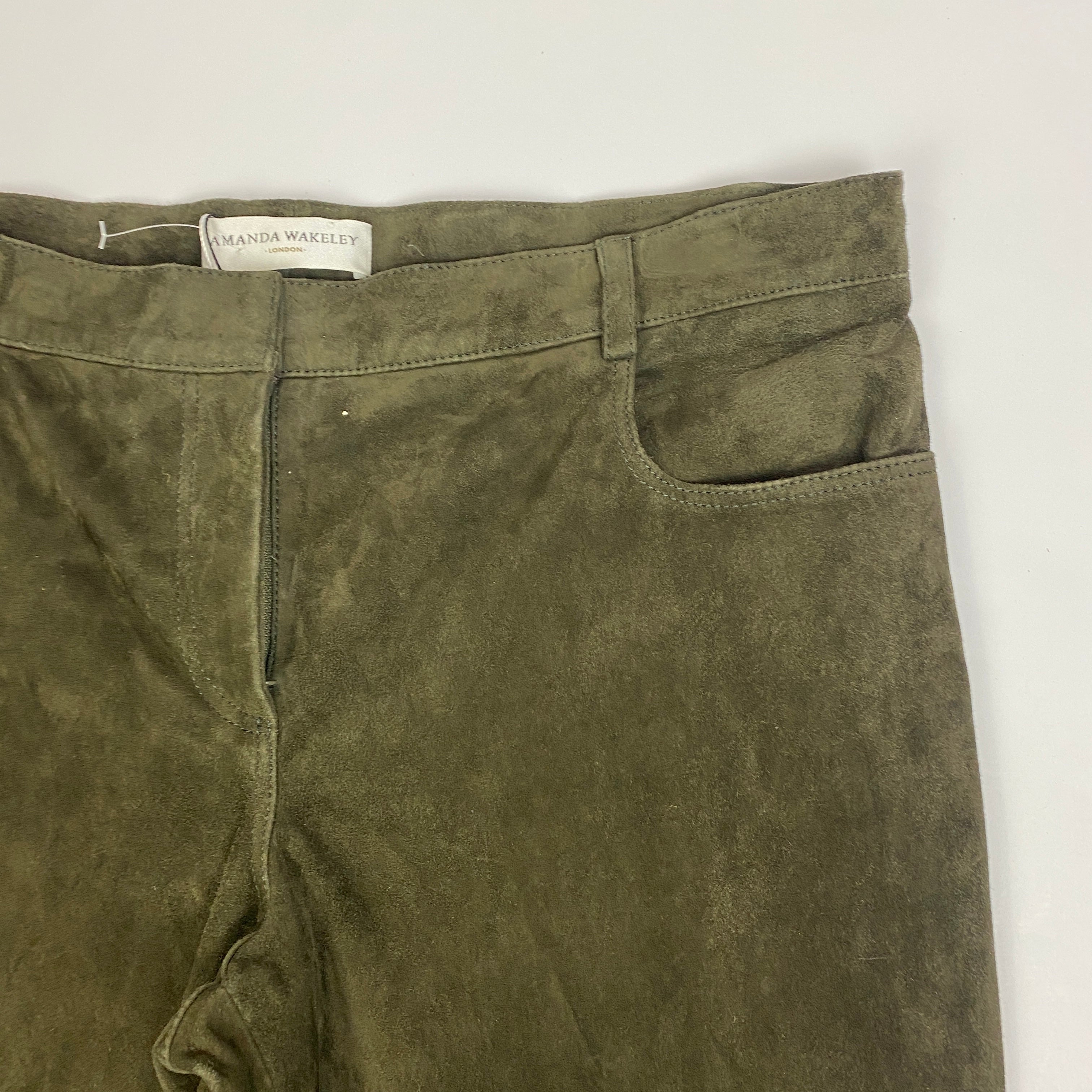 Amanda Wakeley New Khaki Stretch Suede Jeans M