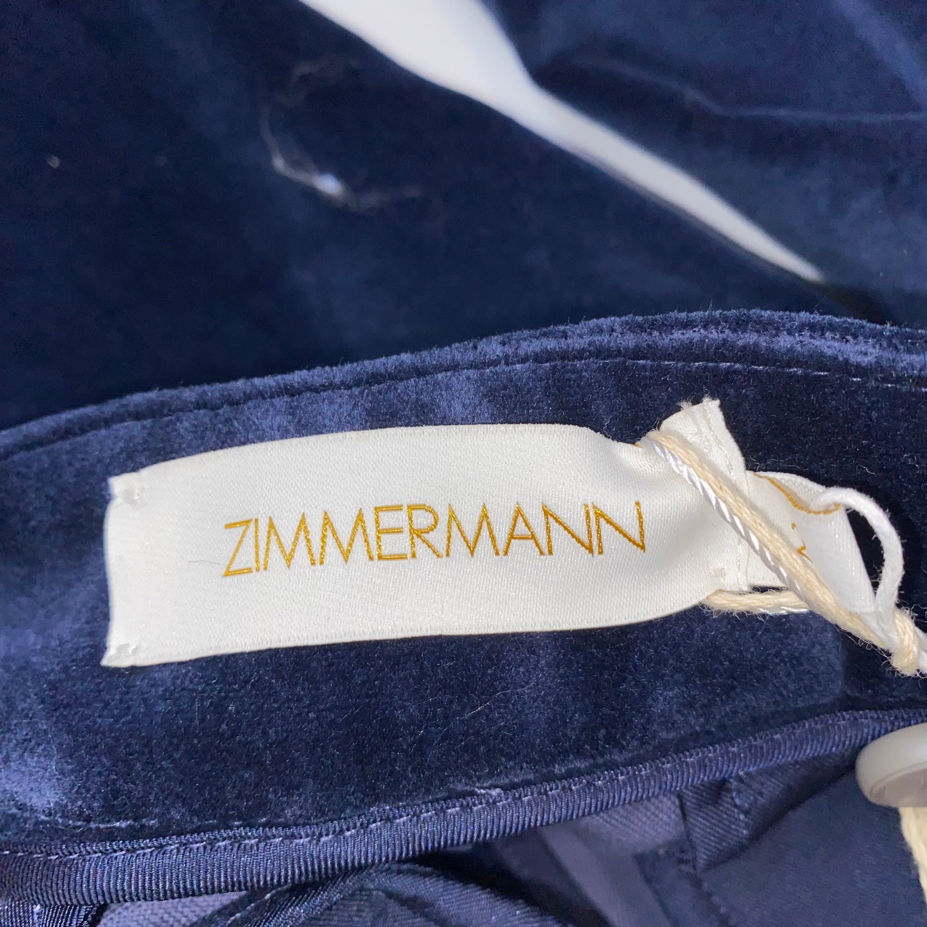 Zimmermann New £850 Navy Velvet Glassy Cropped Flares M