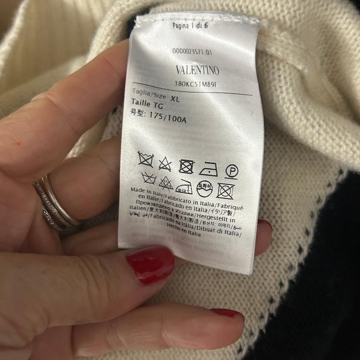 Valentino Black & Ivory Chevron Knit Wool Sweater XL