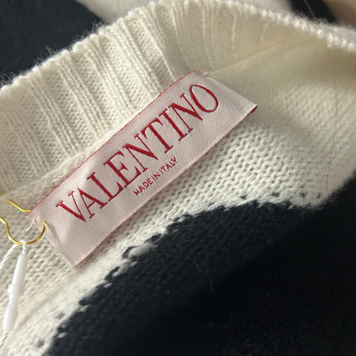Valentino Black & Ivory Chevron Knit Wool Sweater XL