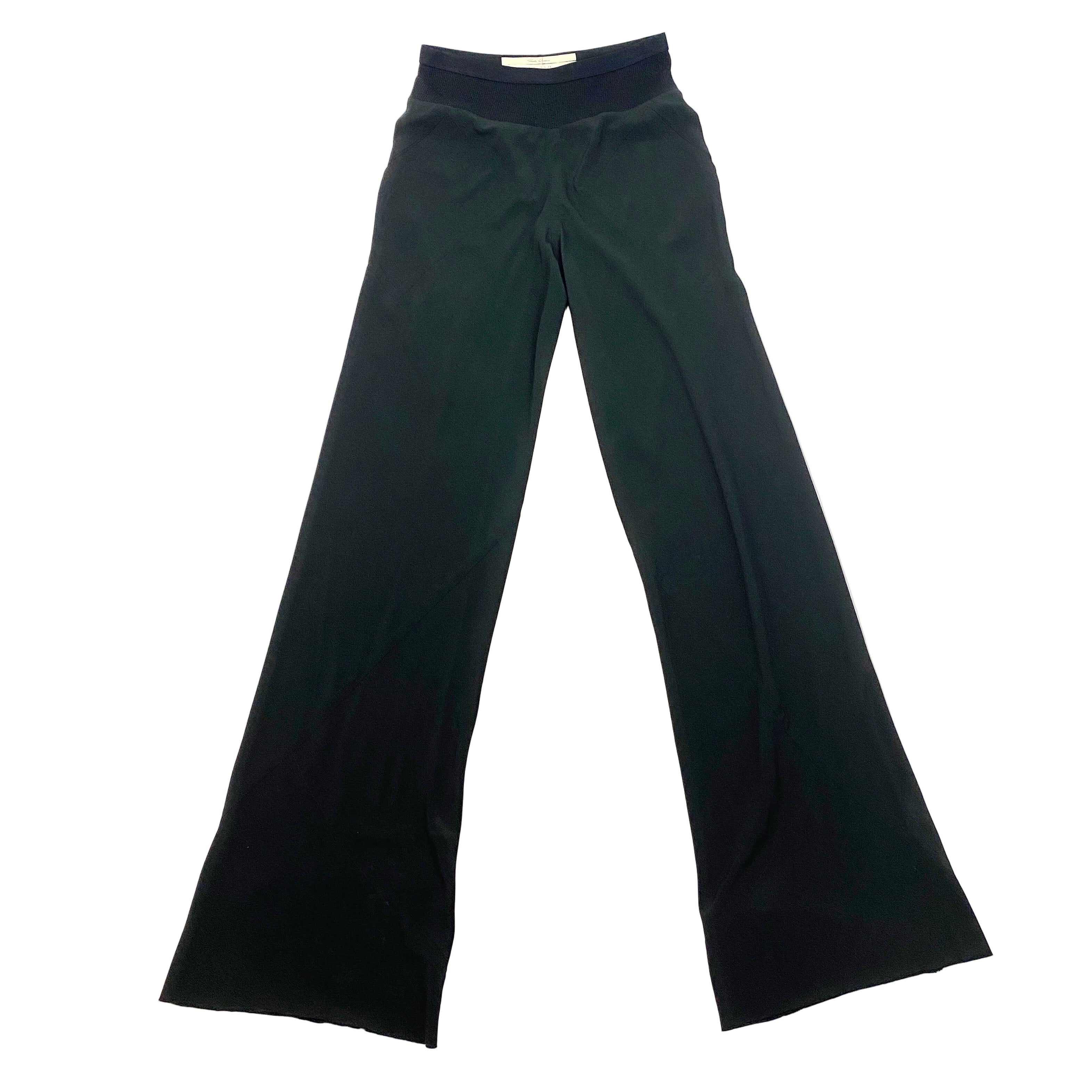 Rick Owens Black Silk Crepe & Rib Jersey Pants S