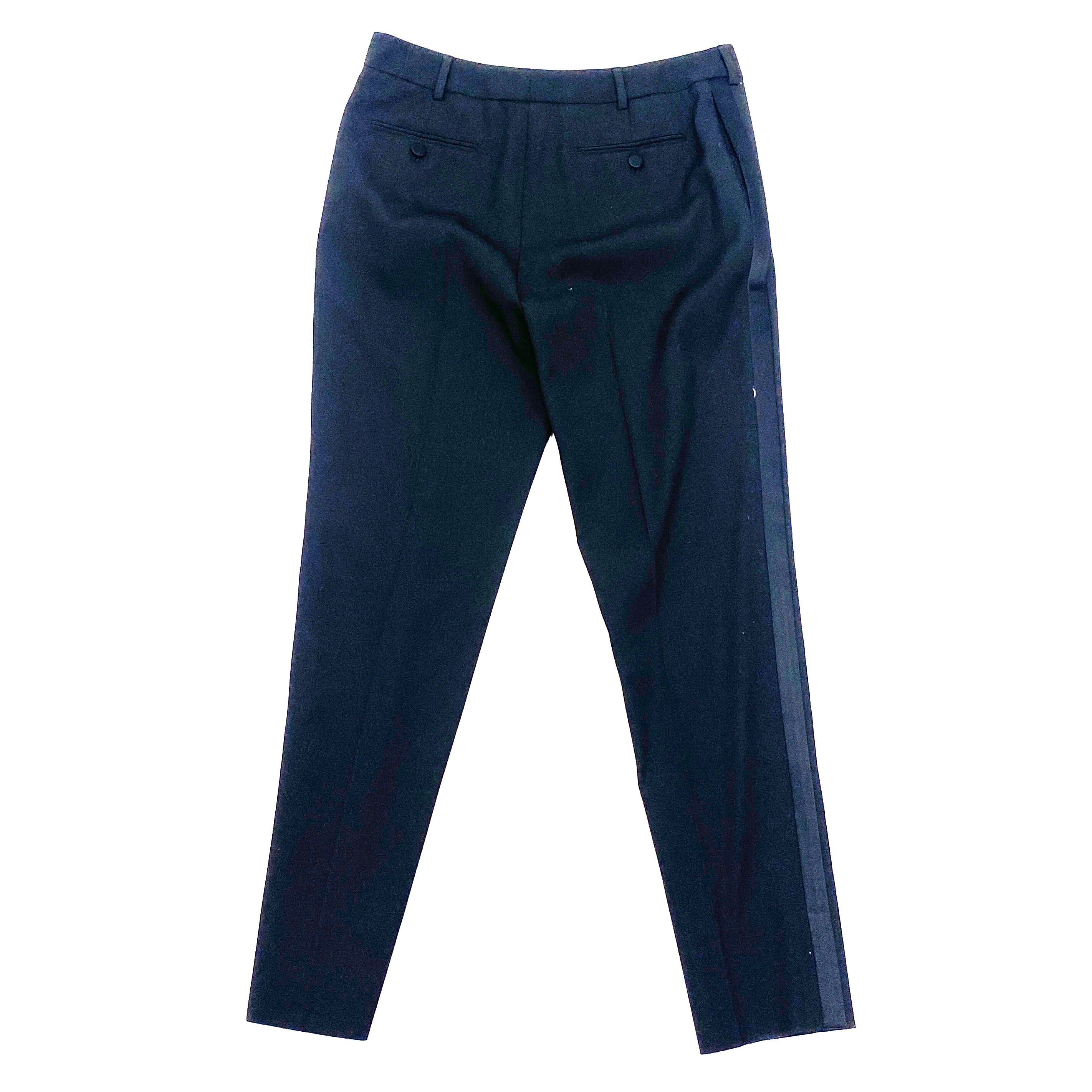 Saint Laurent New Black Wool Tapered Tuxedo Pants S