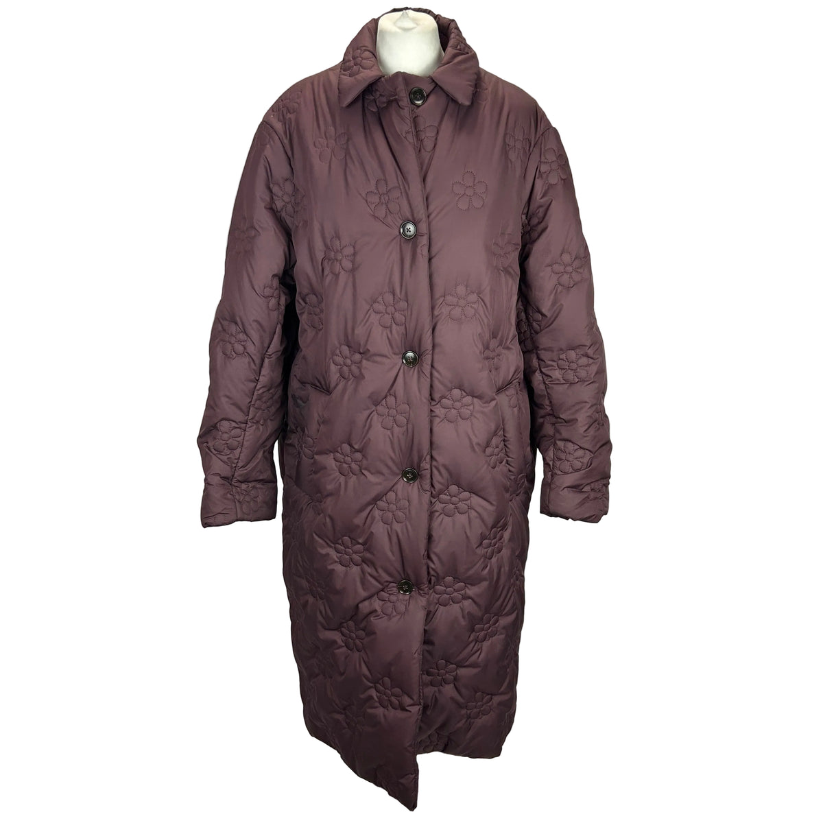 Eleph New £875 Aubergine Flower Puff Long Coat XS-S