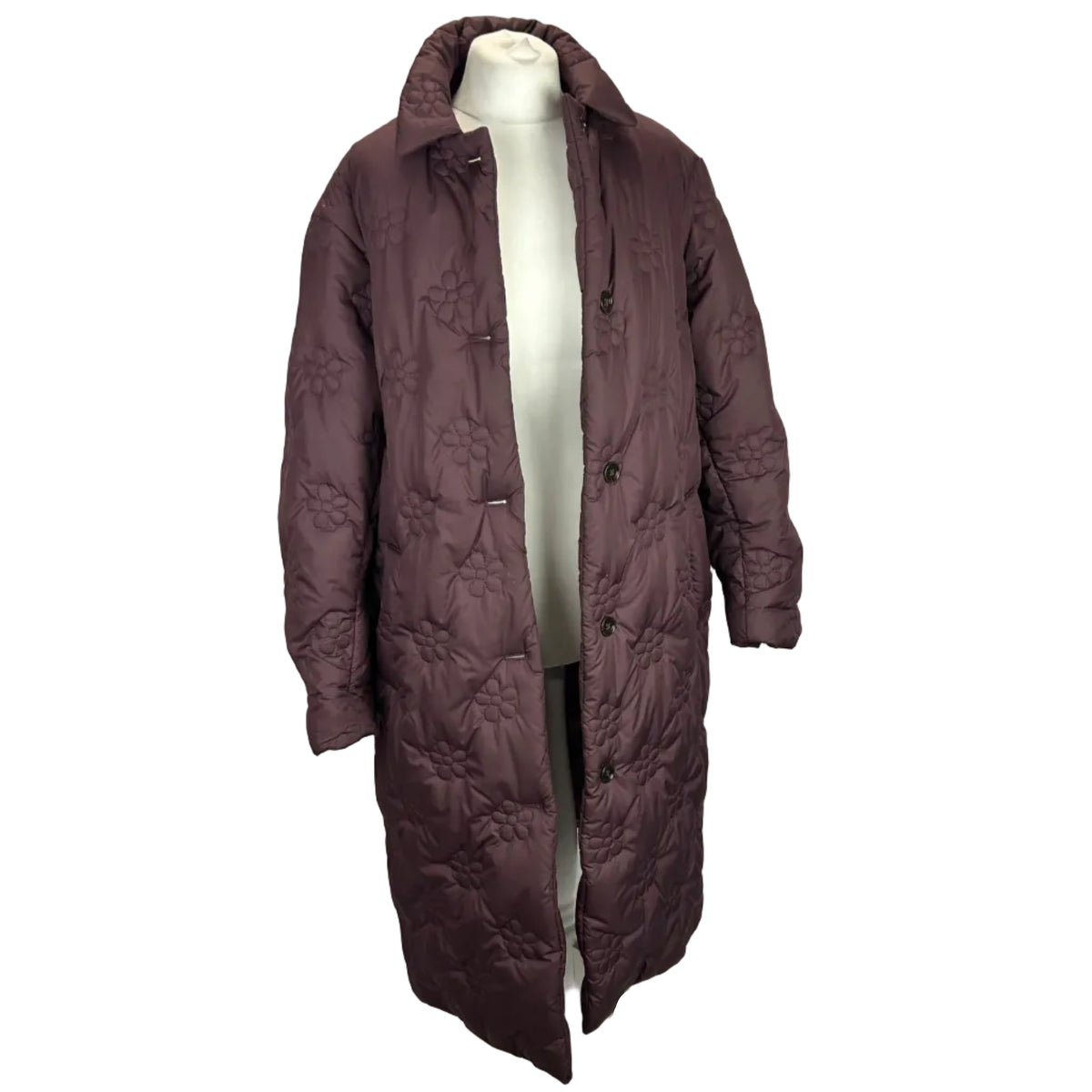 Eleph New £875 Aubergine Flower Puff Long Coat XS-S