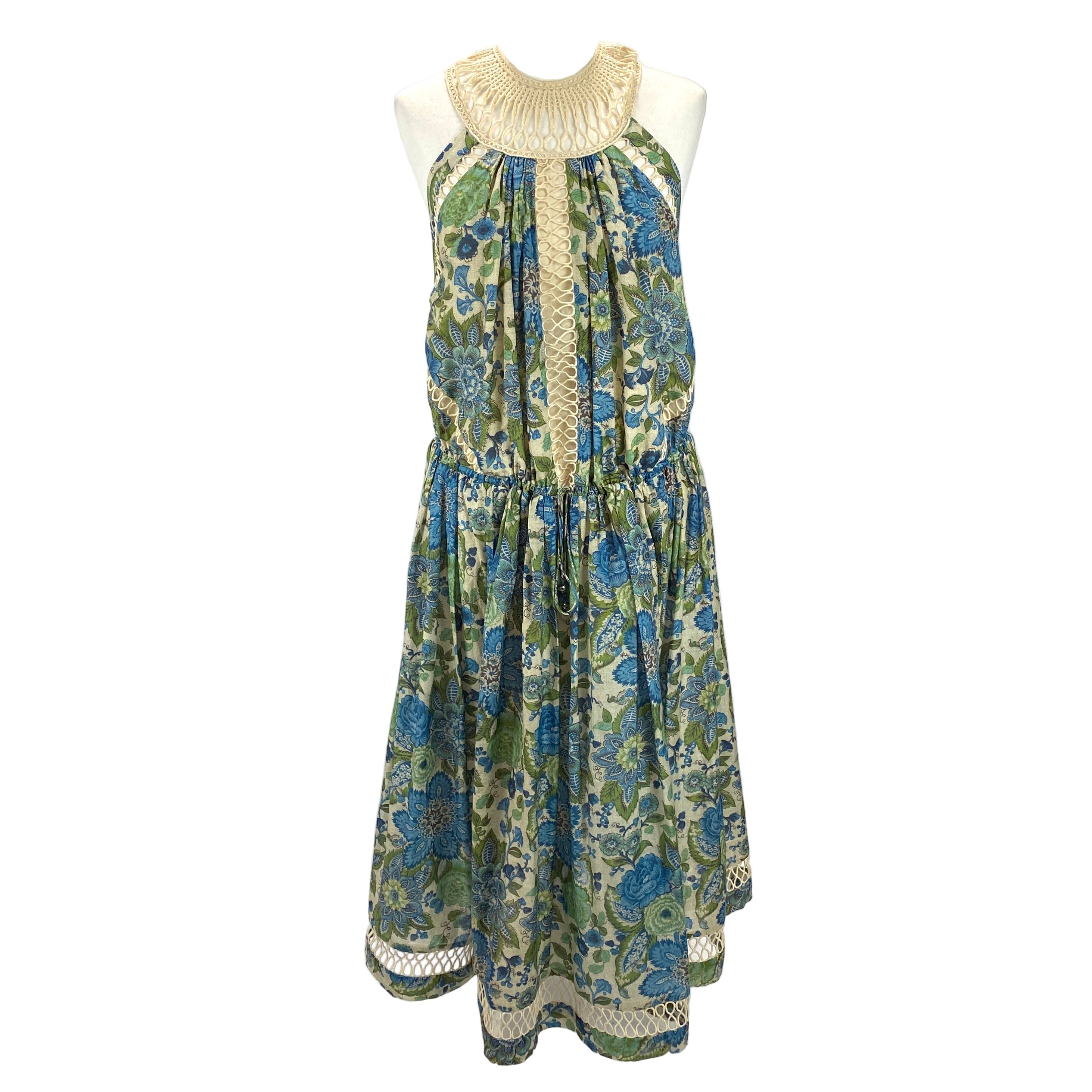 Zimmermann Green & Blue Floral Drawstring Maxi Dress S