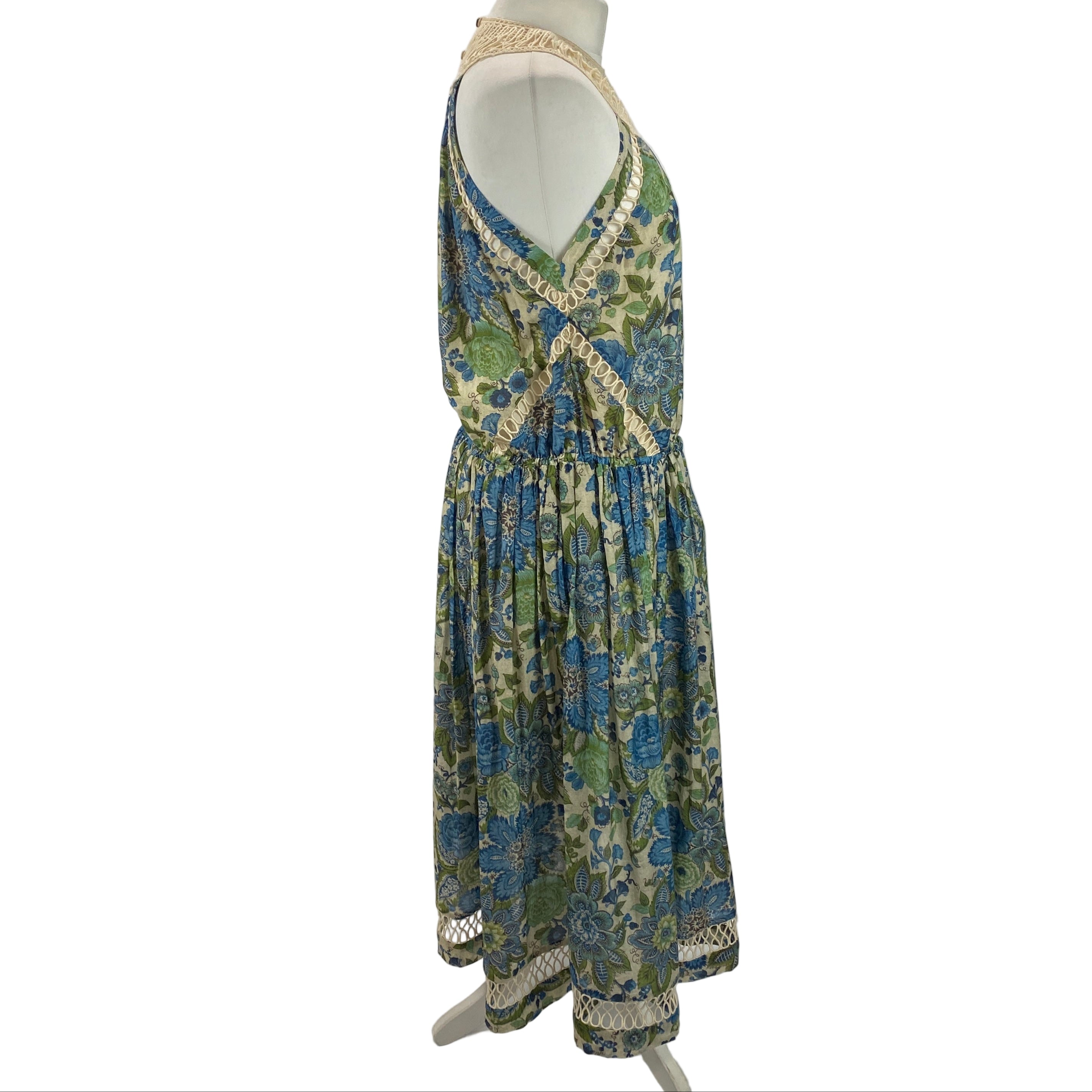 Zimmermann Green & Blue Floral Drawstring Maxi Dress S