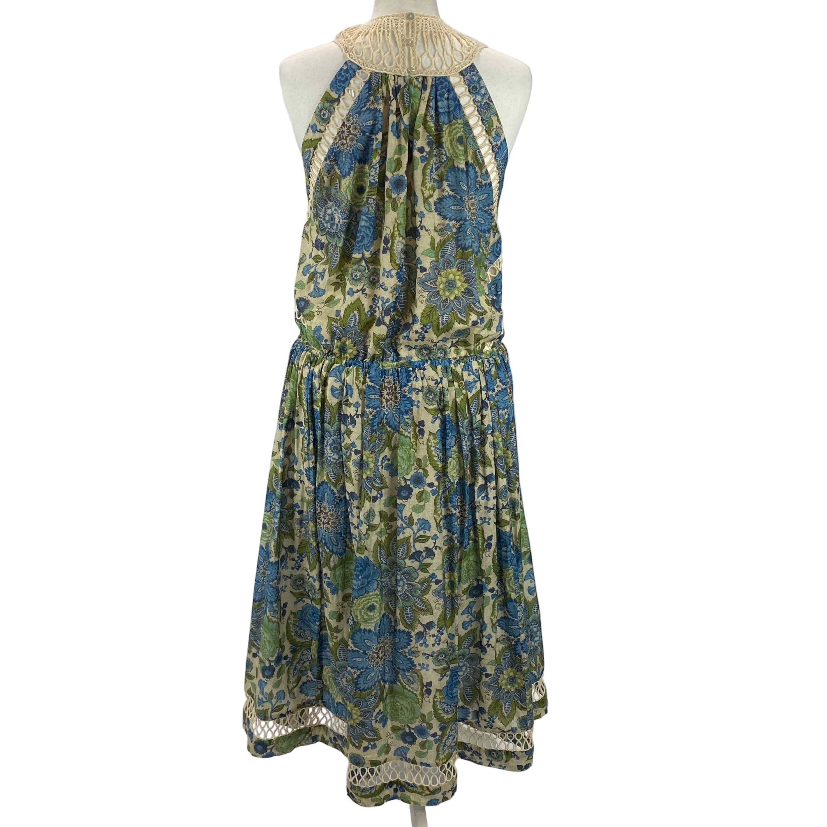 Zimmermann Green & Blue Floral Drawstring Maxi Dress S