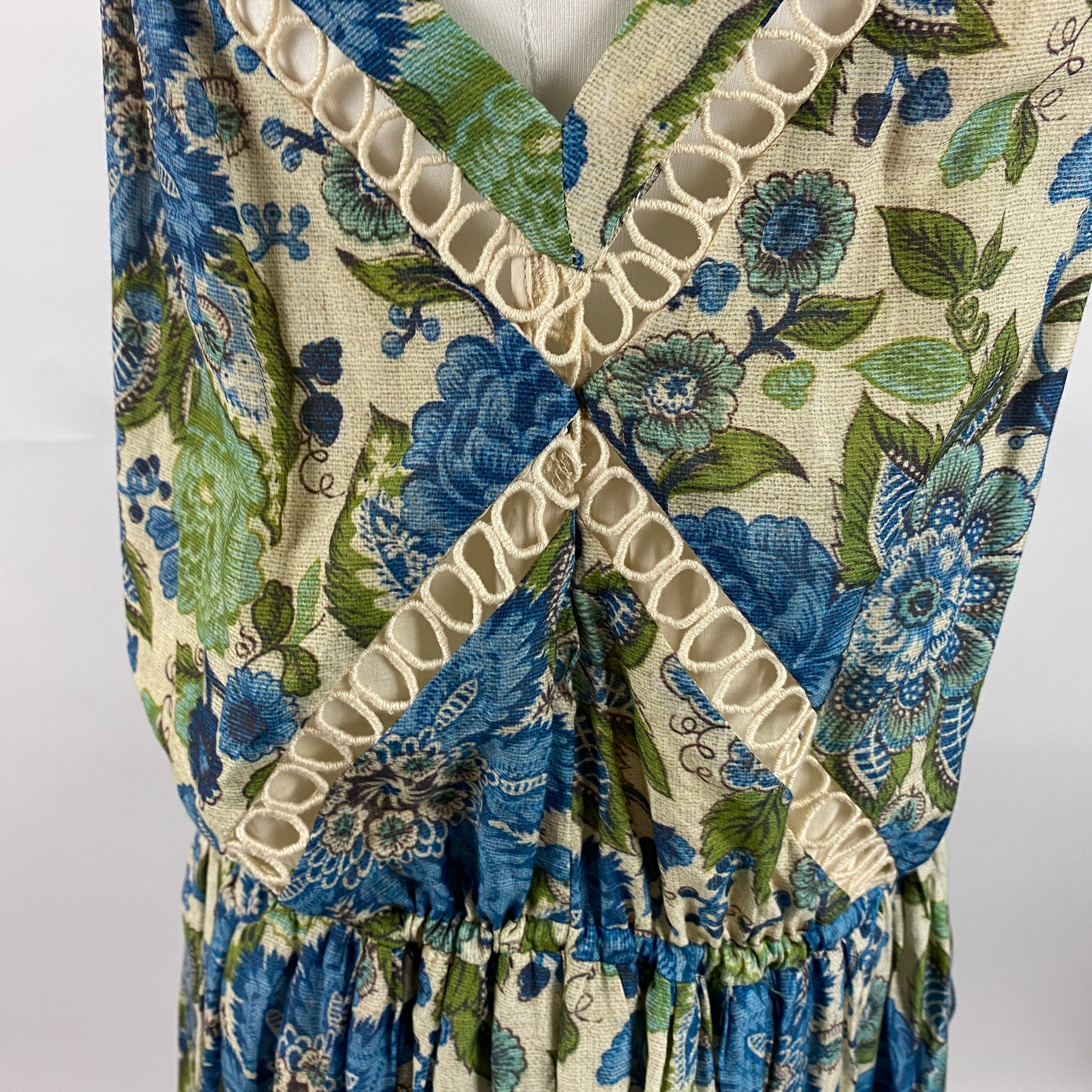 Zimmermann Green & Blue Floral Drawstring Maxi Dress S
