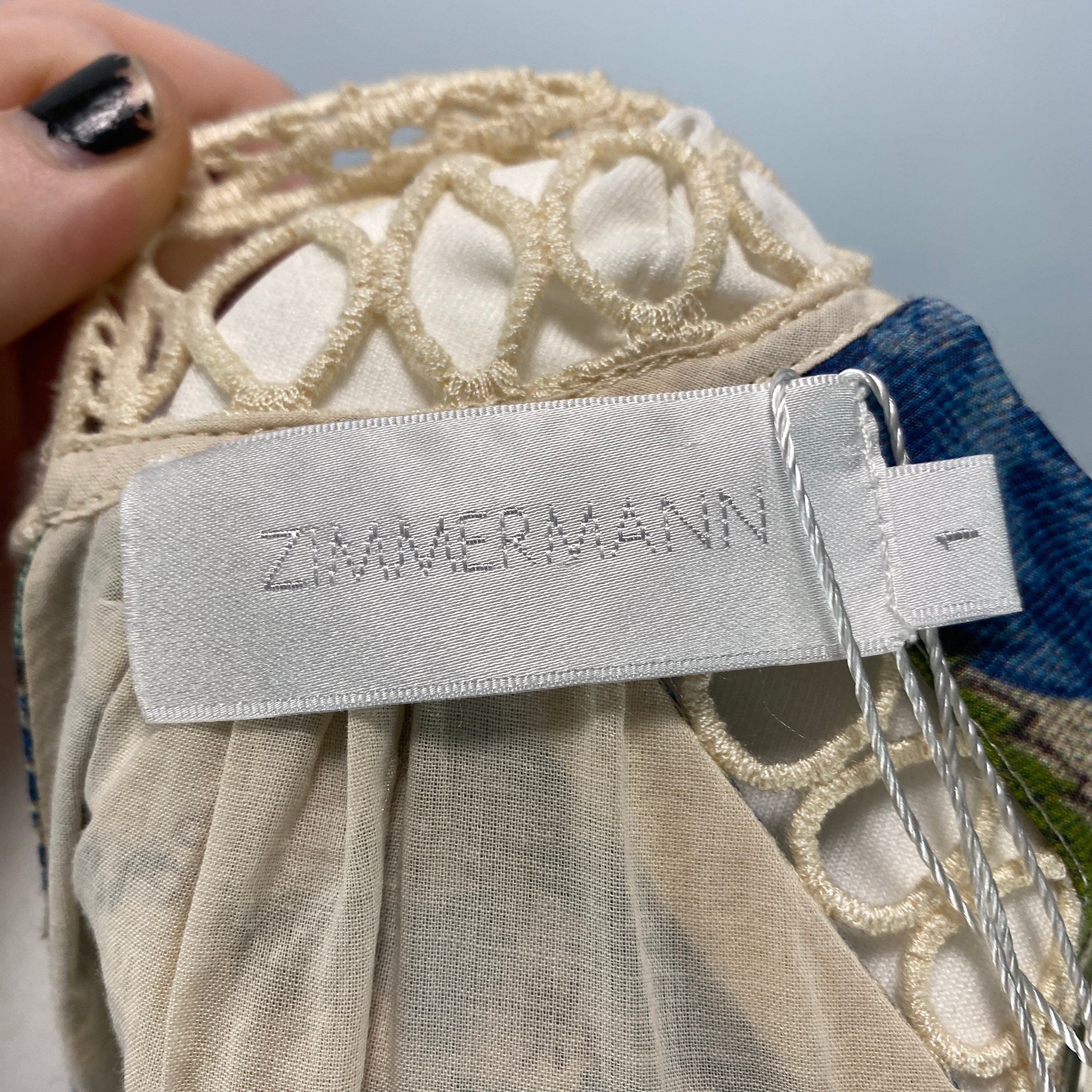 Zimmermann Green & Blue Floral Drawstring Maxi Dress S