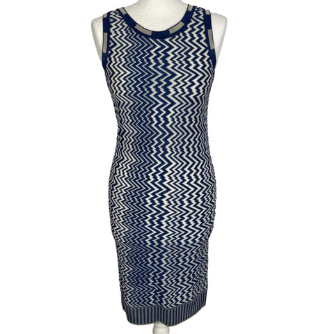 Missoni Royal Blue & Ivory Zigzag Knit Shift Dress XXS