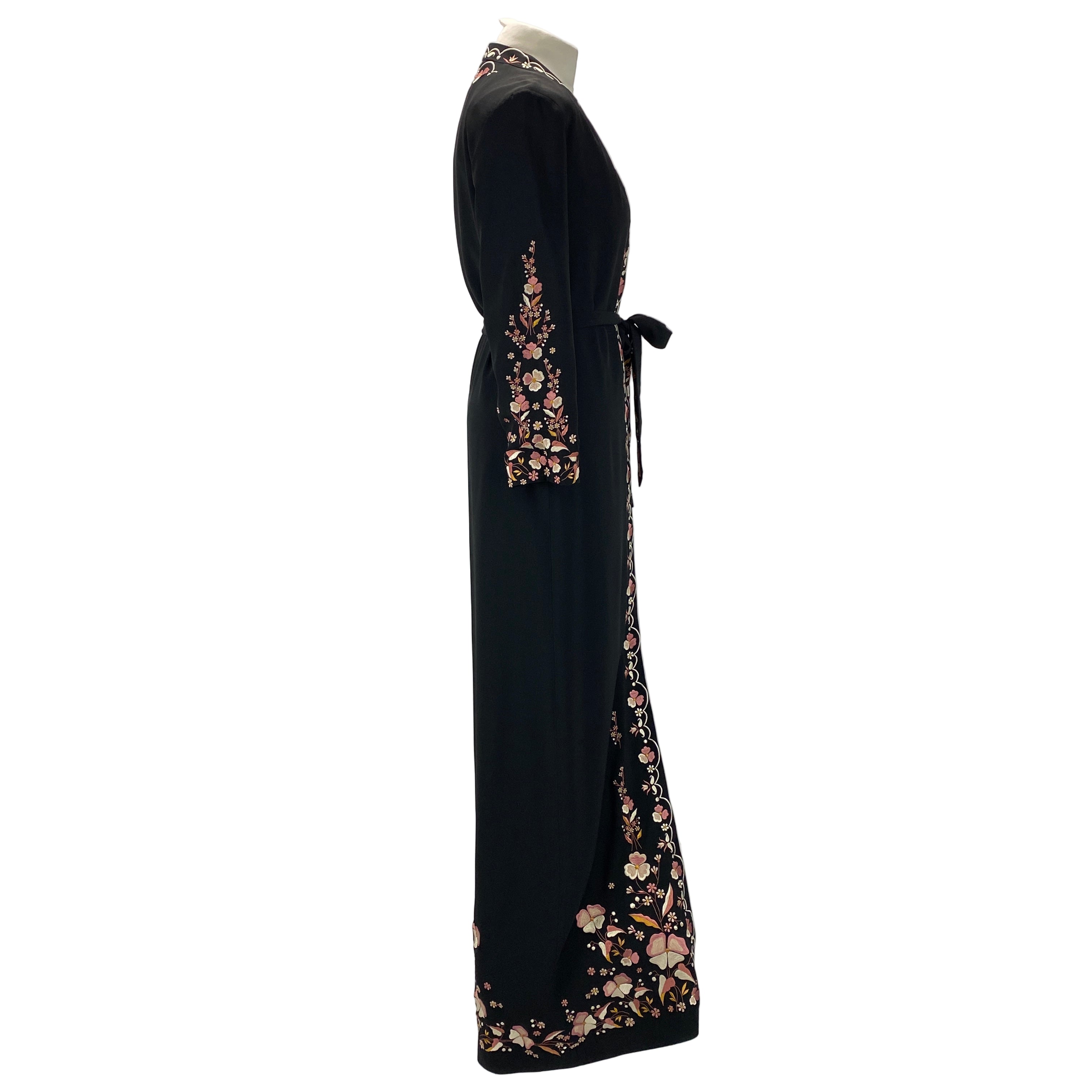 Vilshenko Black Embroidered Crepe Belted Maxi Dress UK10