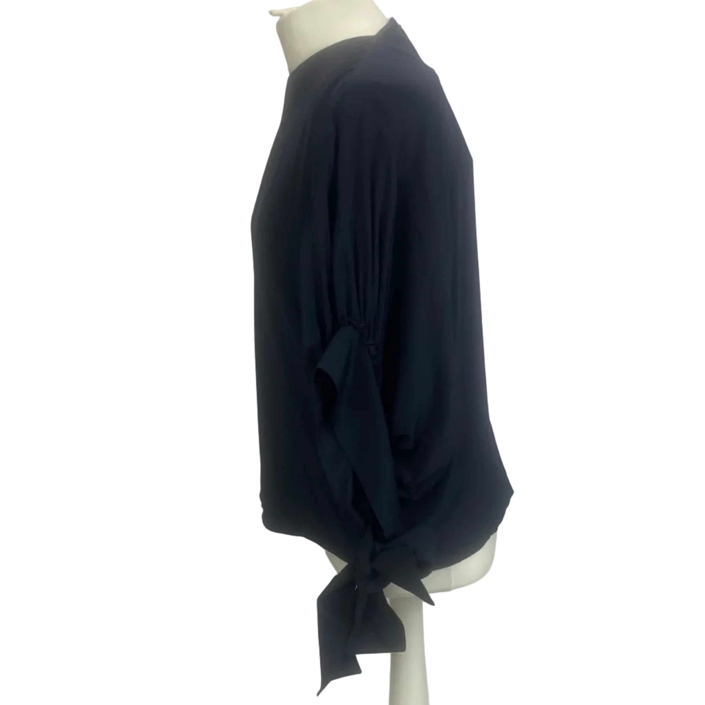 JW Anderson New Navy Silk Tie Sleeve Blouson Top XXS/XS/S/M