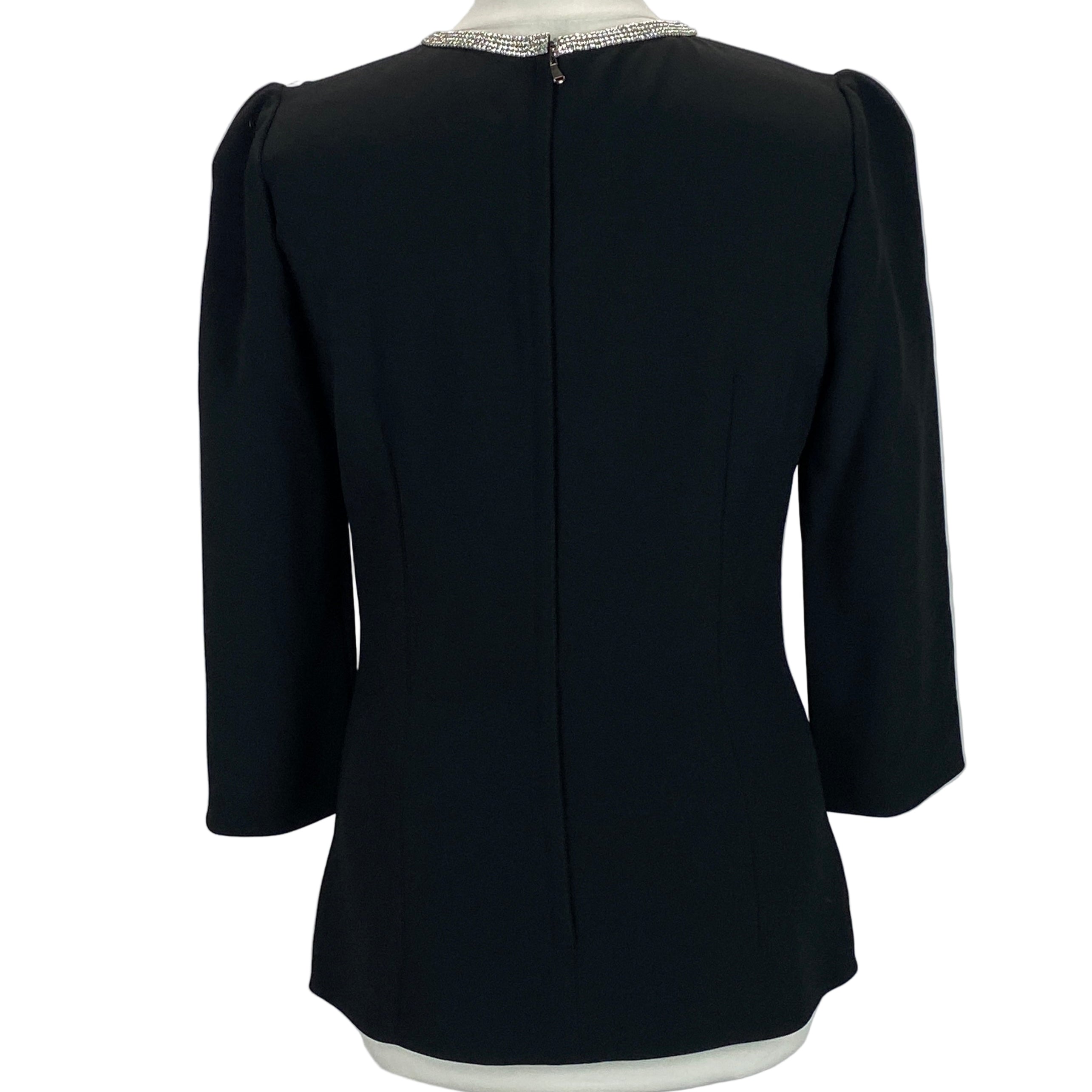 Dolce & Gabbana Black Crepe Top with Crystal Trim M