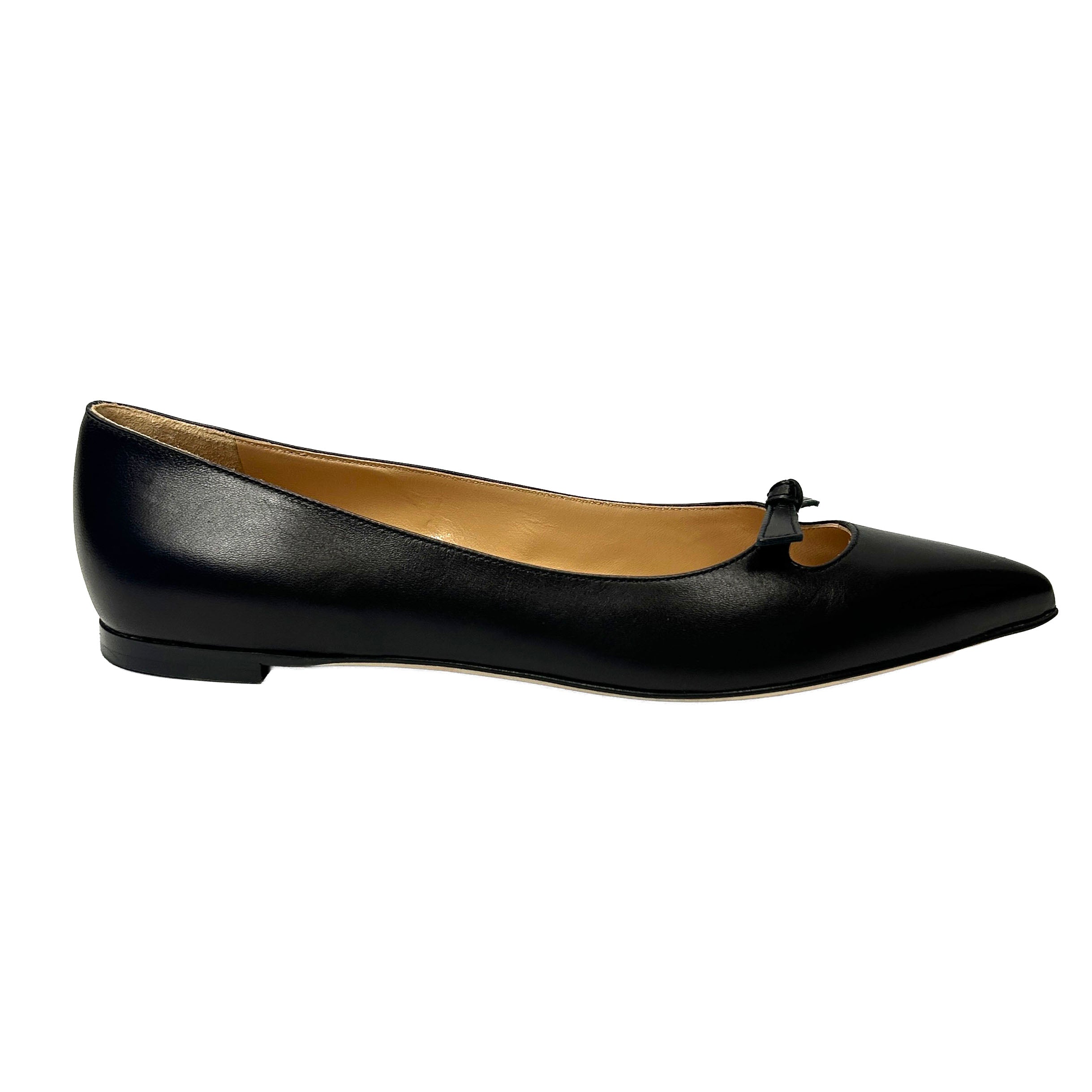 Sergio Rossi £725 Black Leather Bow Ballet Flats 37.5