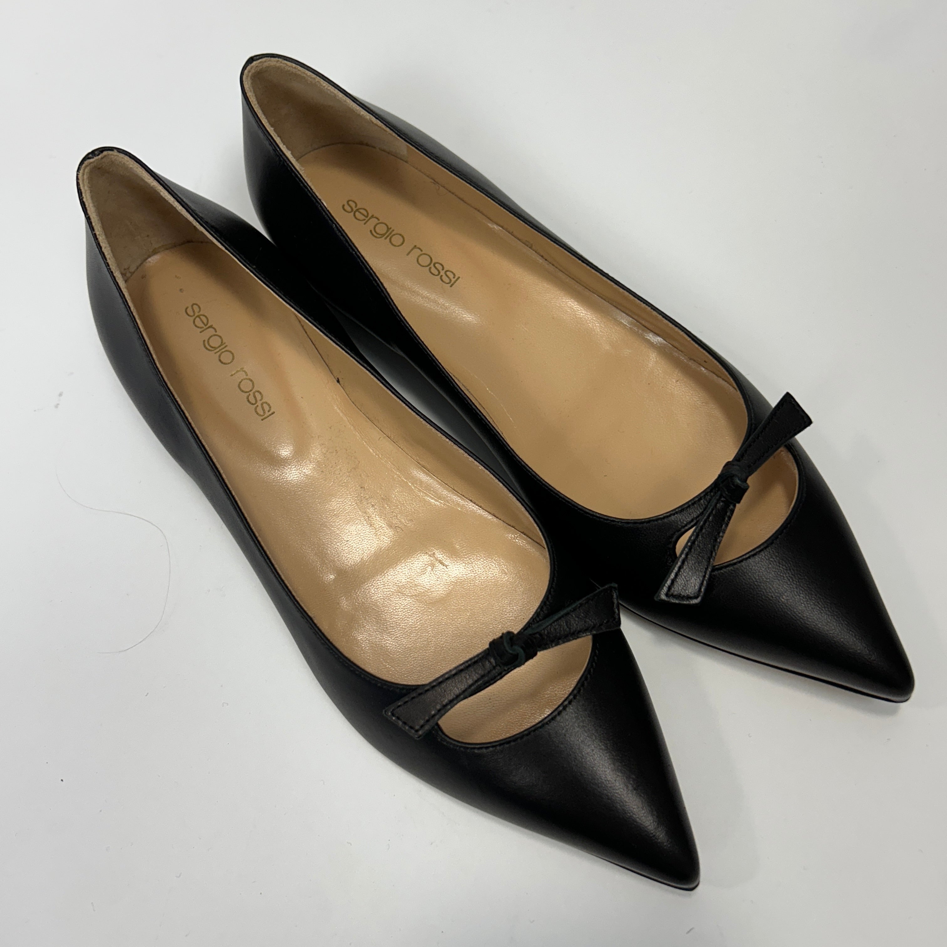 Sergio Rossi £725 Black Leather Bow Ballet Flats 37.5