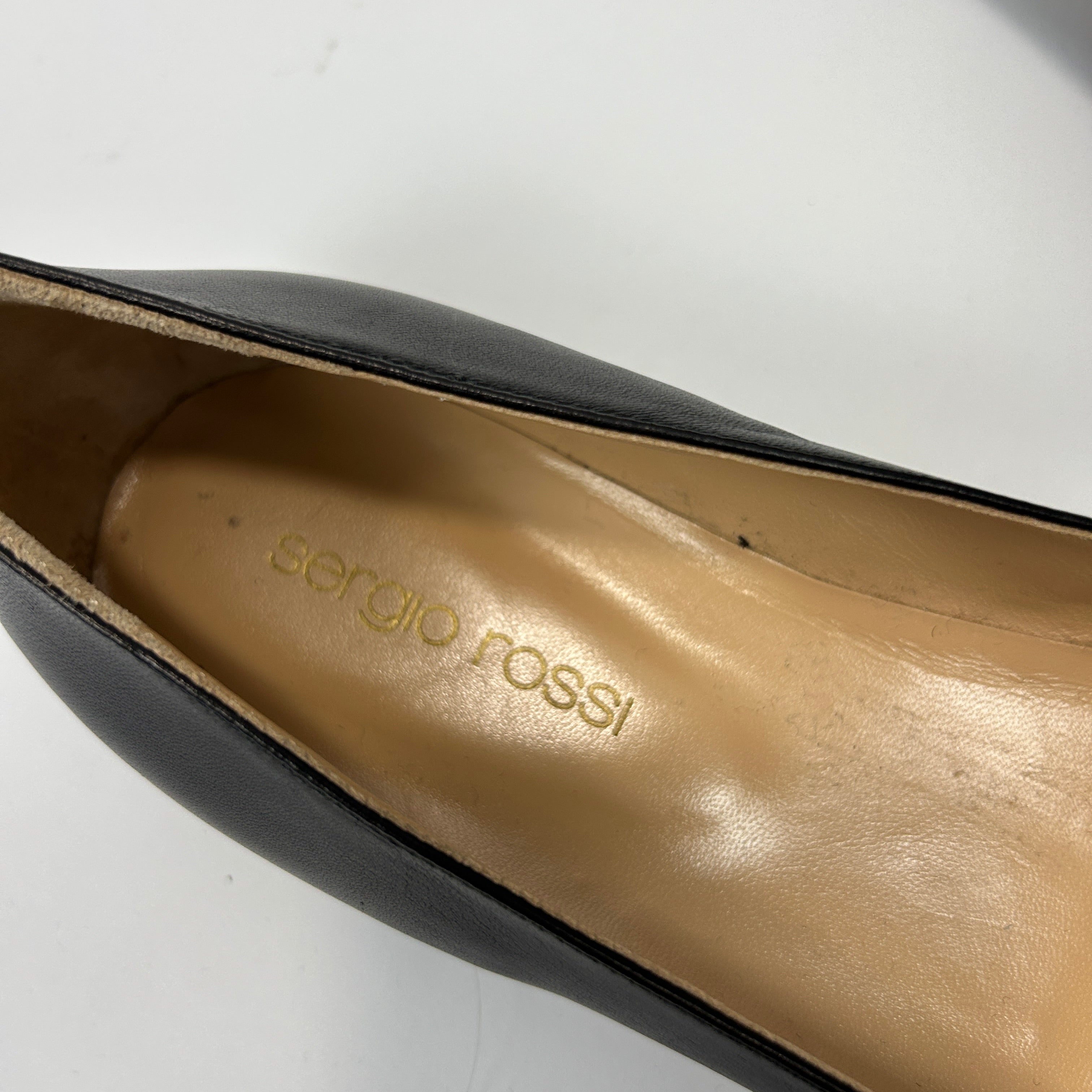 Sergio Rossi £725 Black Leather Bow Ballet Flats 37.5