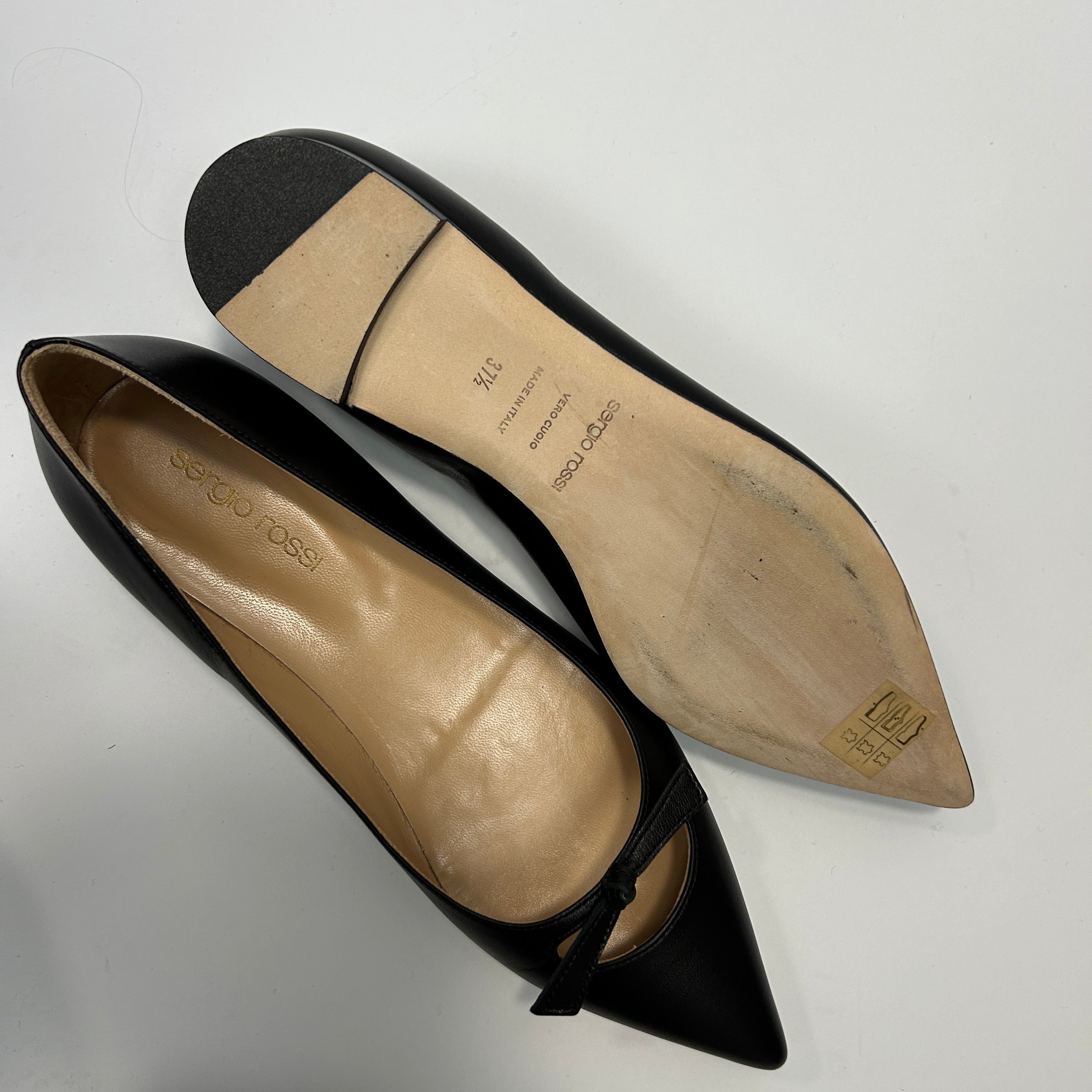 Sergio Rossi £725 Black Leather Bow Ballet Flats 37.5