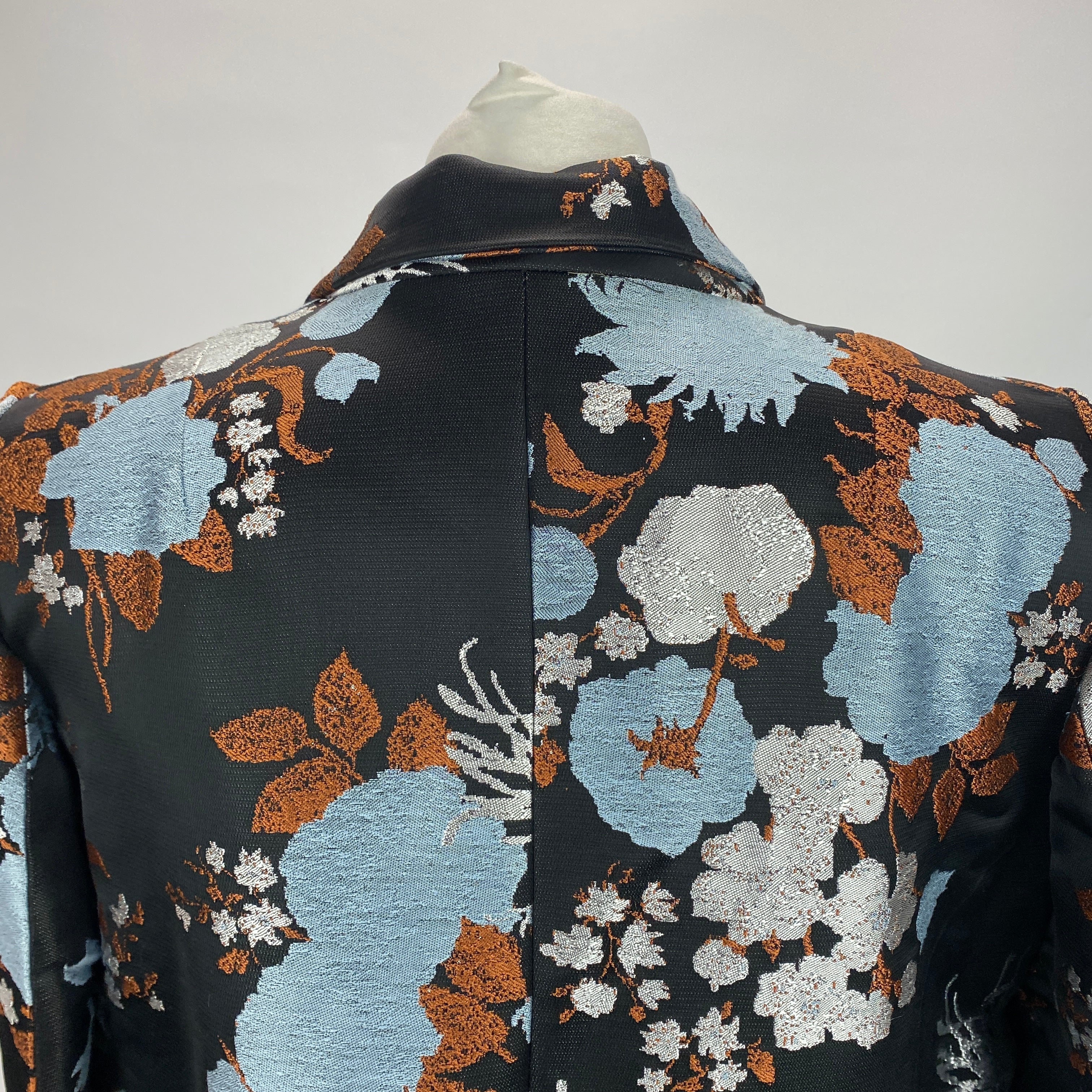 Dries Van Noten New Black Silver & Bronze Brocade Coat M