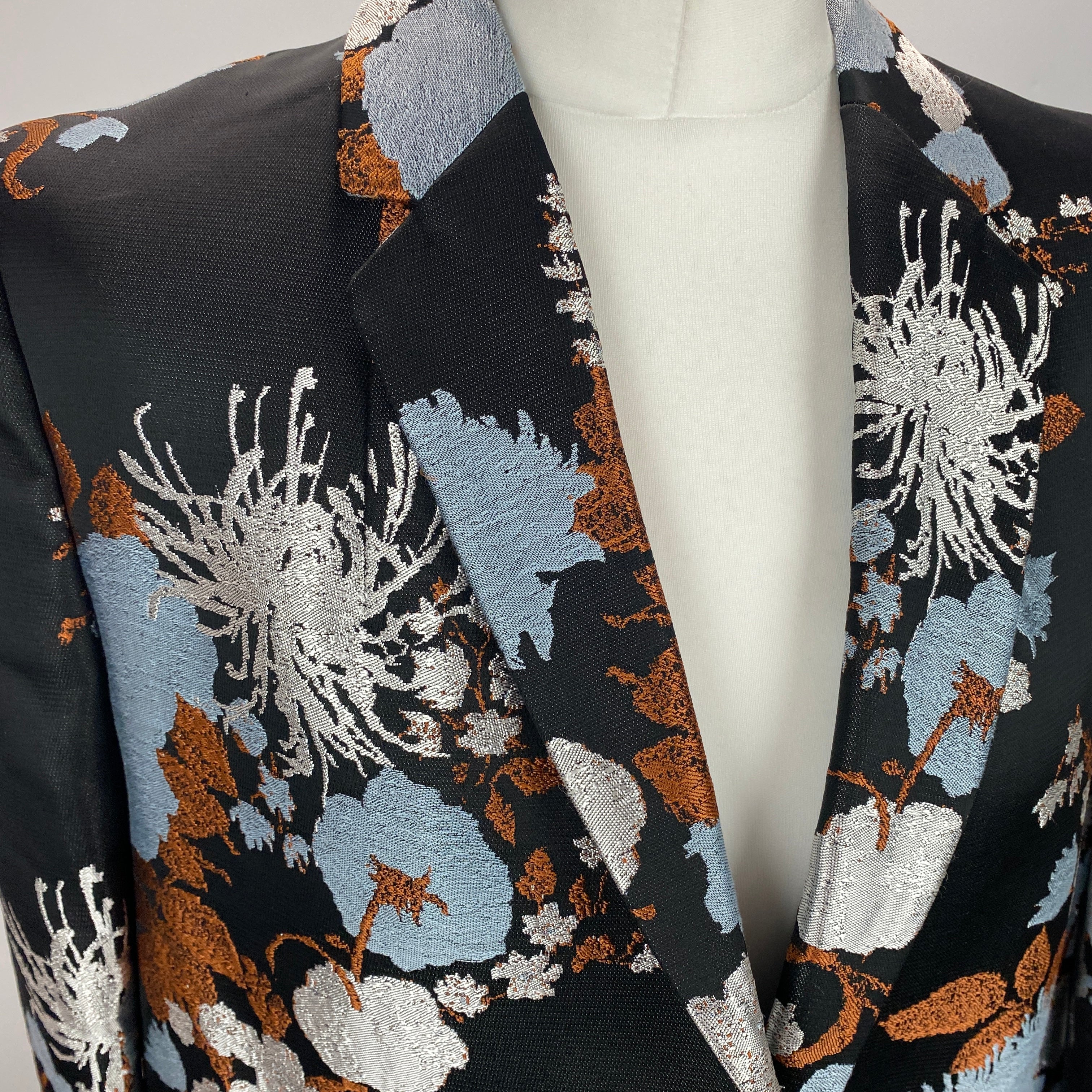 Dries Van Noten New Black Silver & Bronze Brocade Coat M