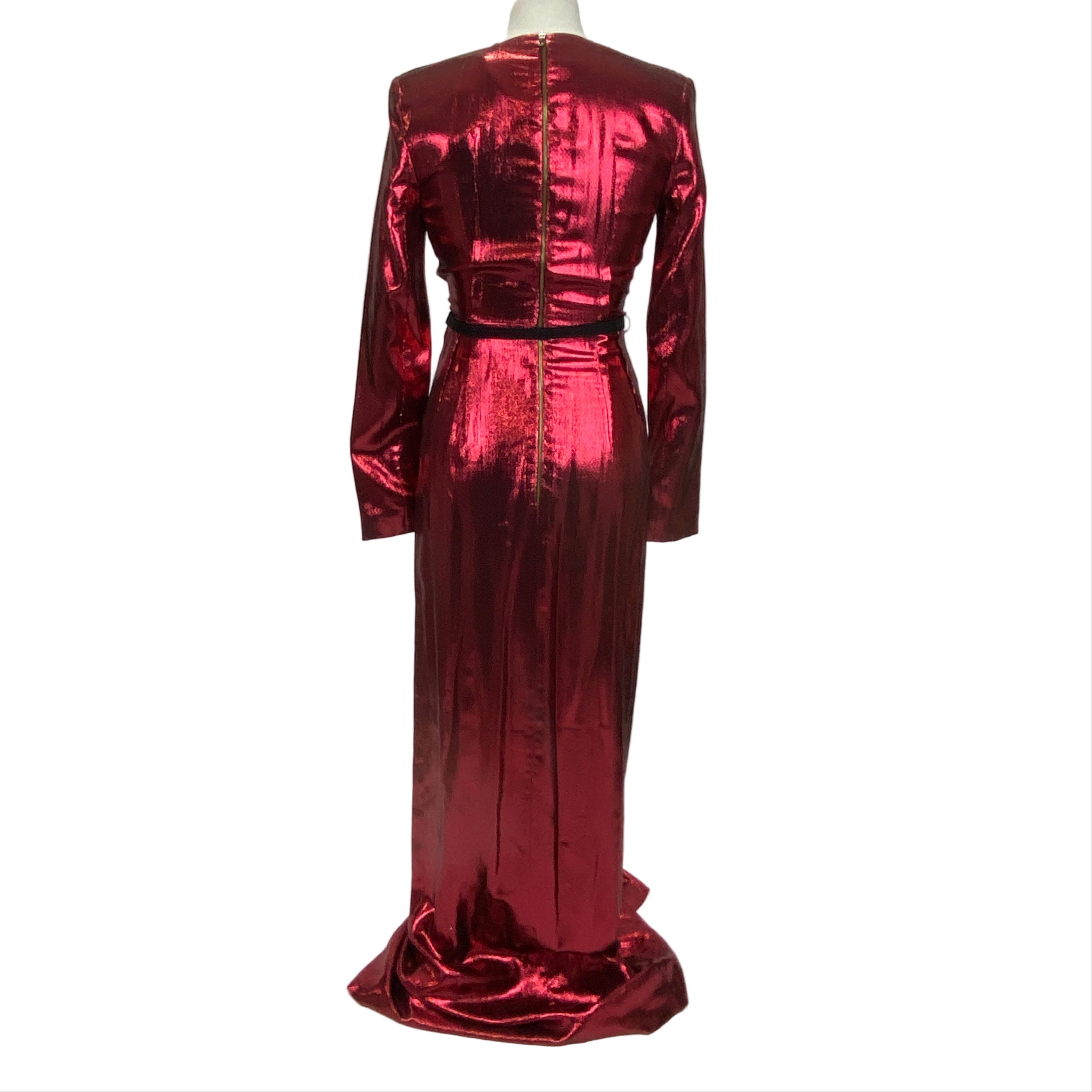 Roland Mouret Ruby Red Lame Jacquard Gown XS