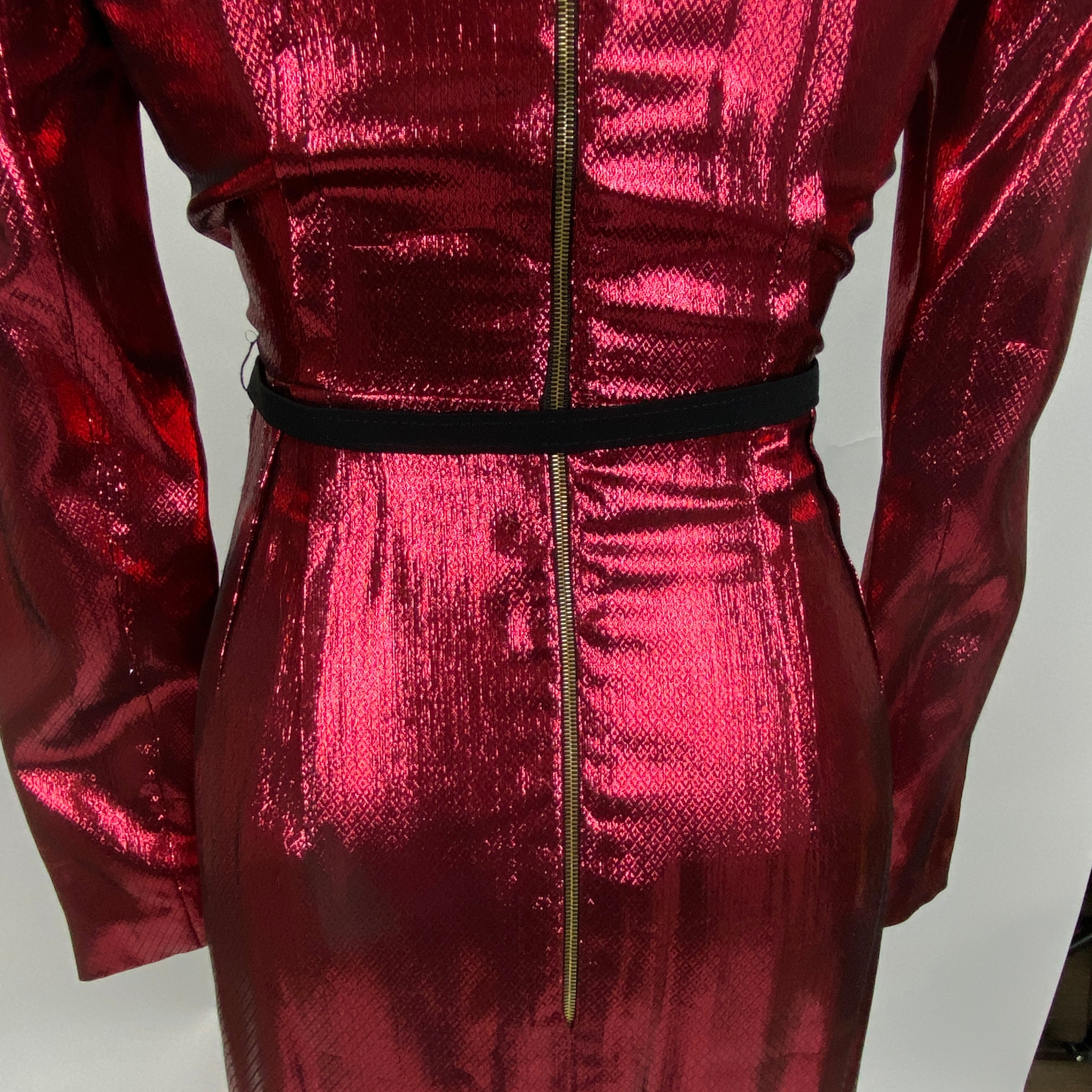 Roland Mouret Ruby Red Lame Jacquard Gown XS