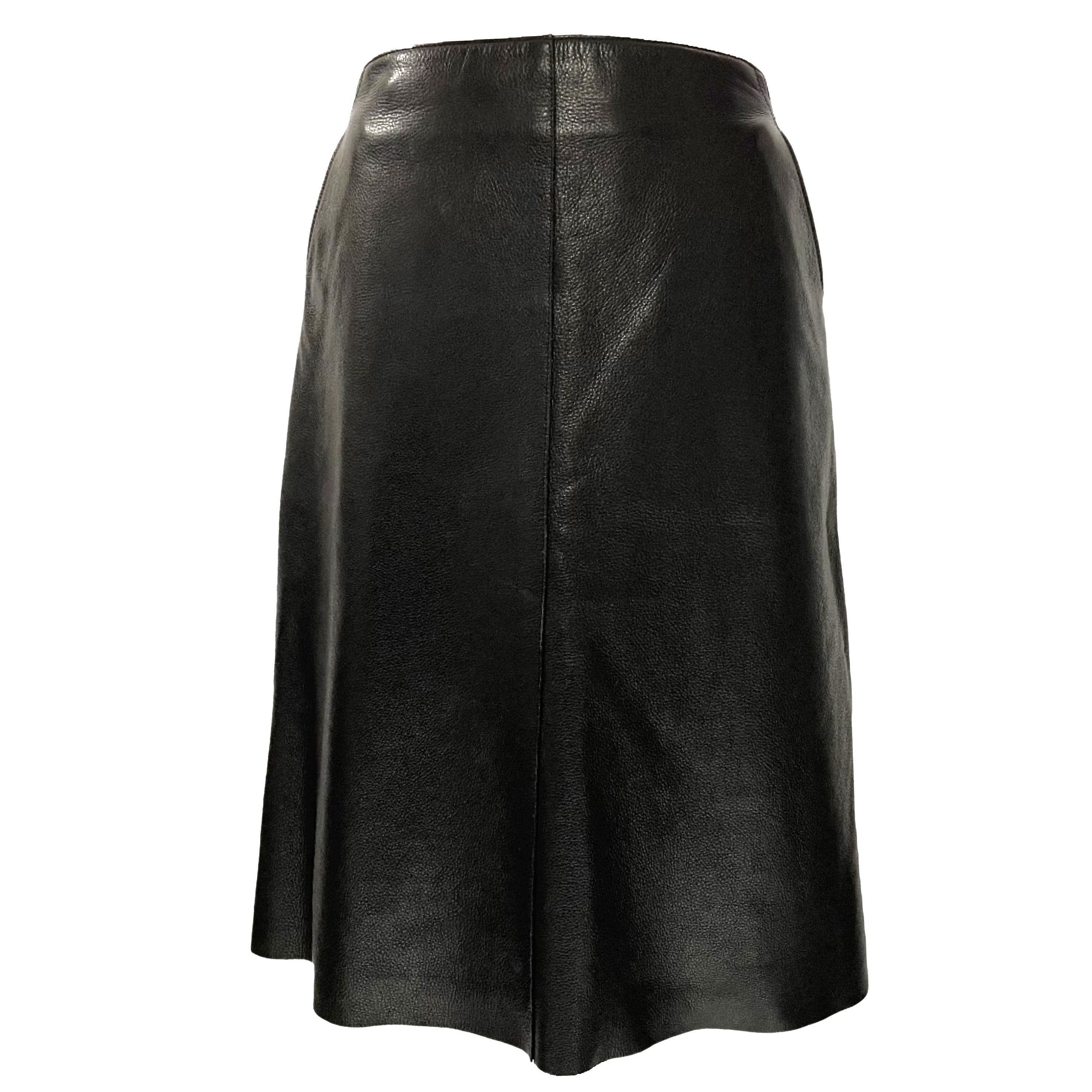 Margaret Howell Black Thick Leather Midi Skirt S