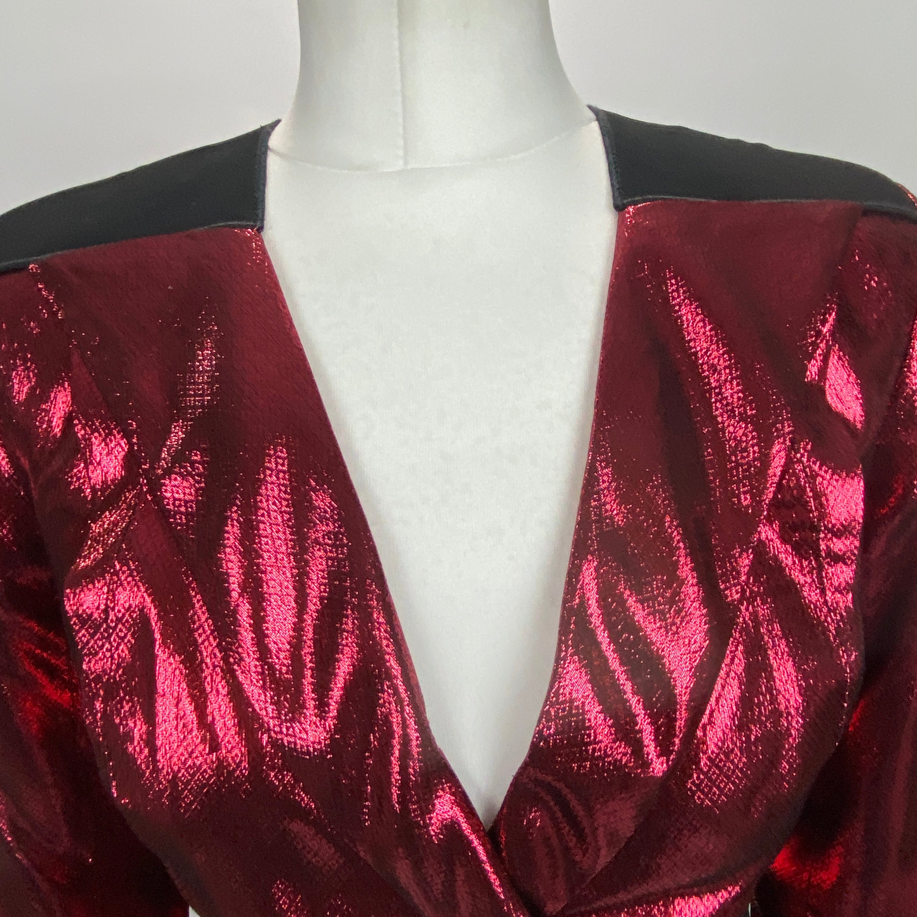 Roland Mouret Ruby Red Lame Jacquard Gown XS