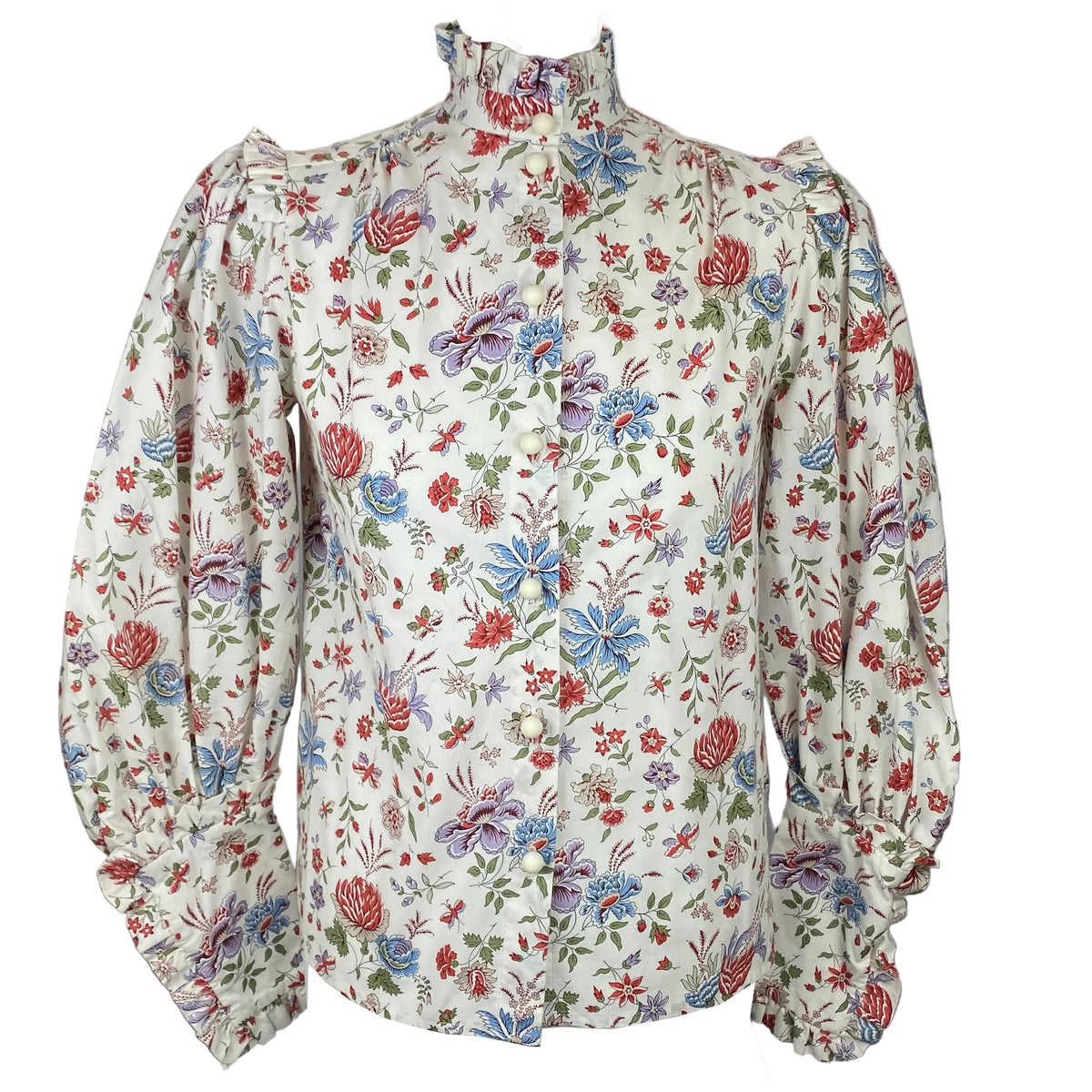 Anna Mason New Ivory Floral Cotton Victorian Blouse XS
