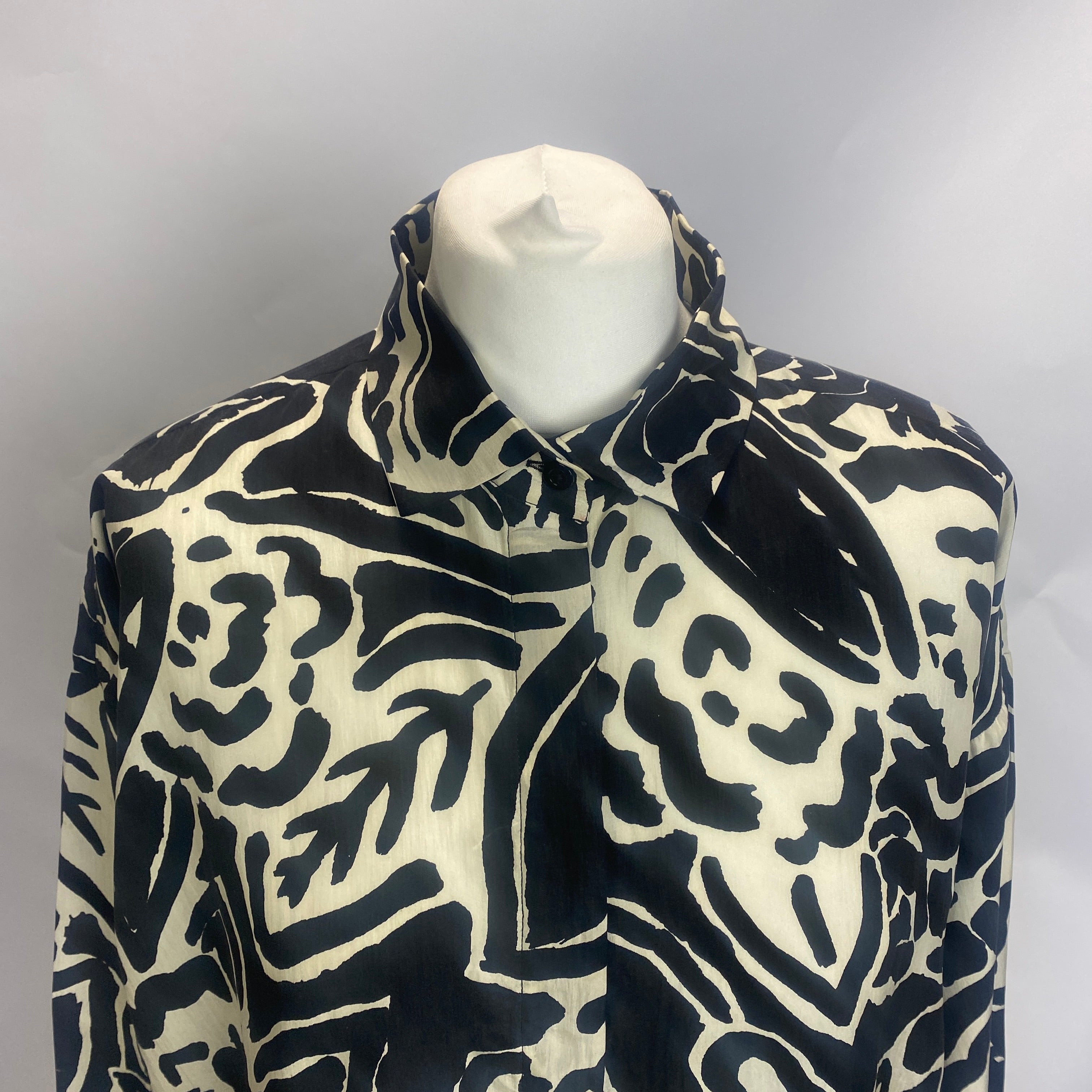 Mii Au Musee £430 Black & Cream Print Silk Shirt XS/S/M