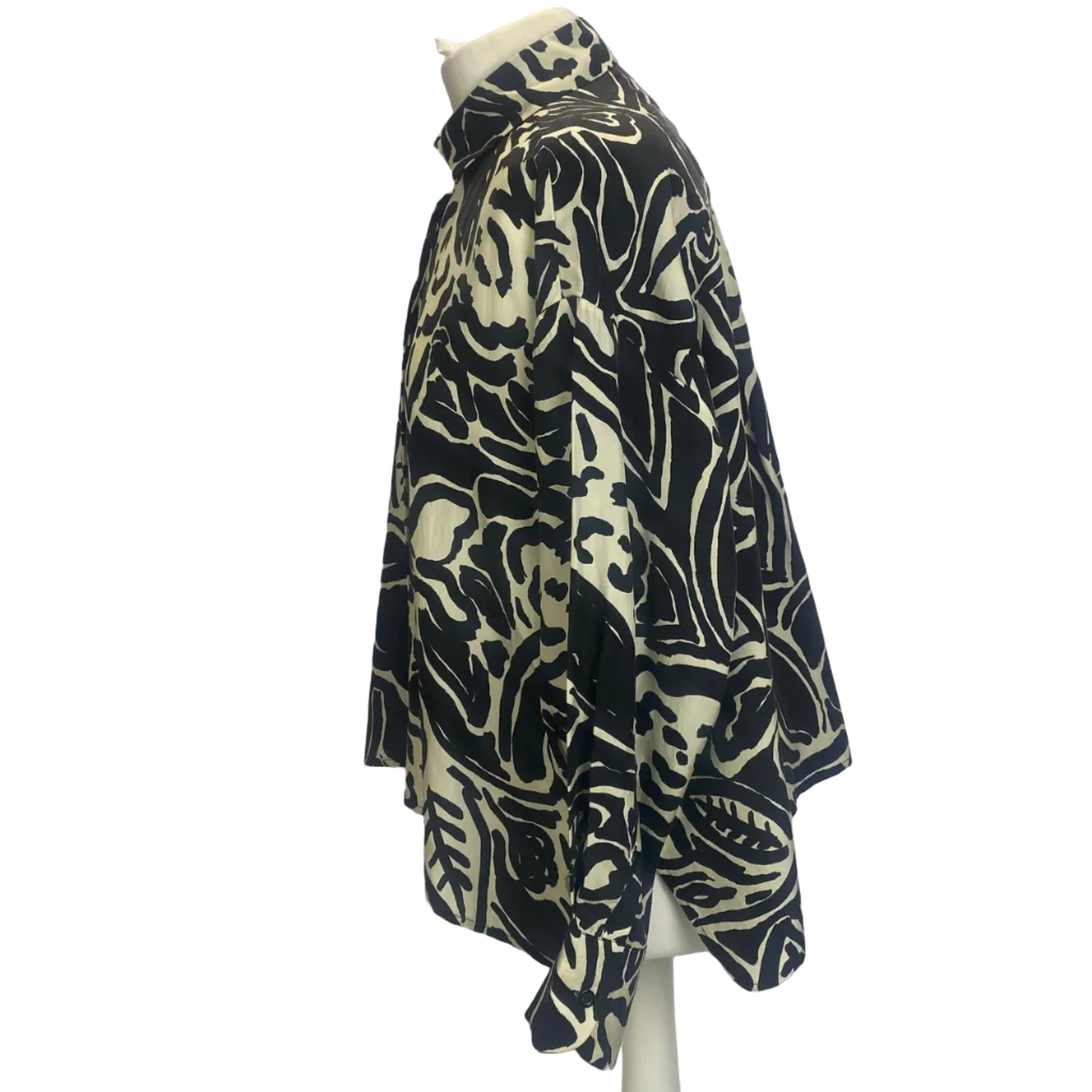 Mii Au Musee £430 Black & Cream Print Silk Shirt XS/S/M