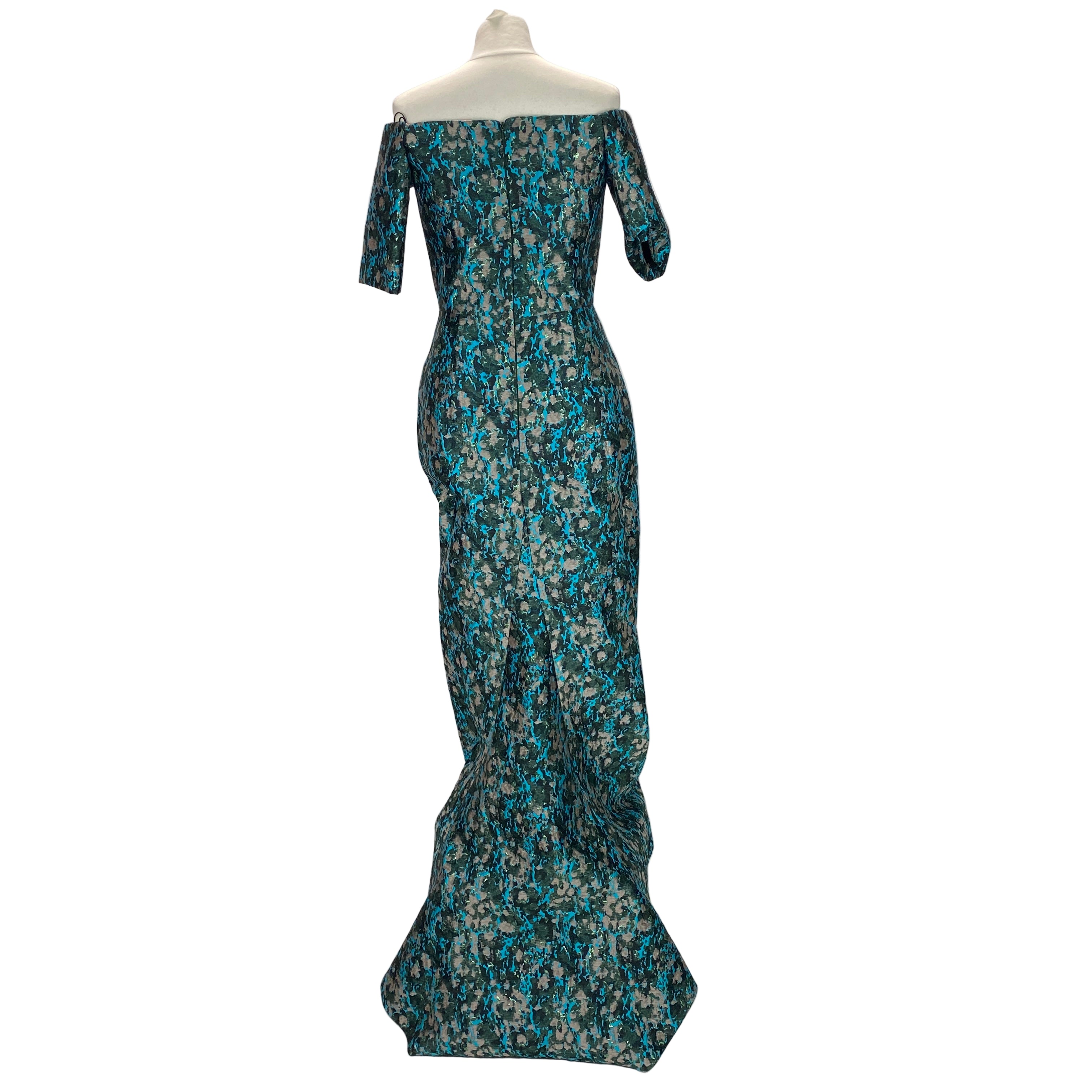 J Mendel $6000 Aqua & Bronze Brocade Evening Gown S