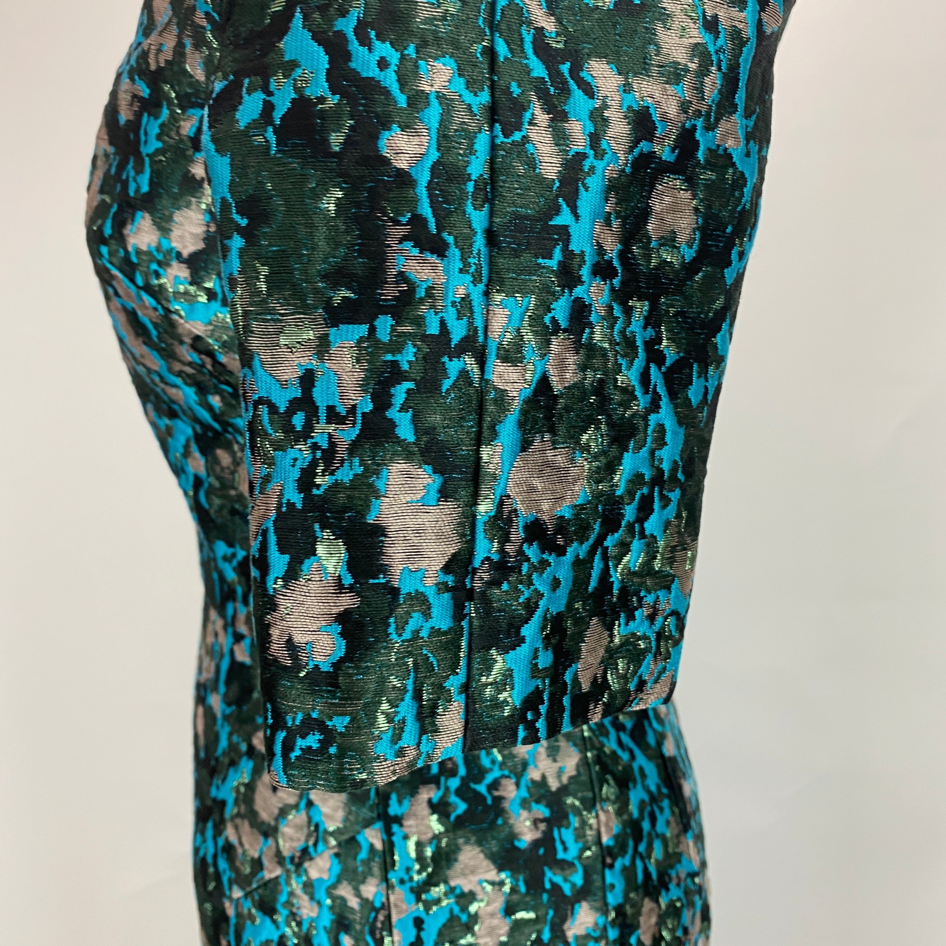 J Mendel $6000 Aqua & Bronze Brocade Evening Gown S
