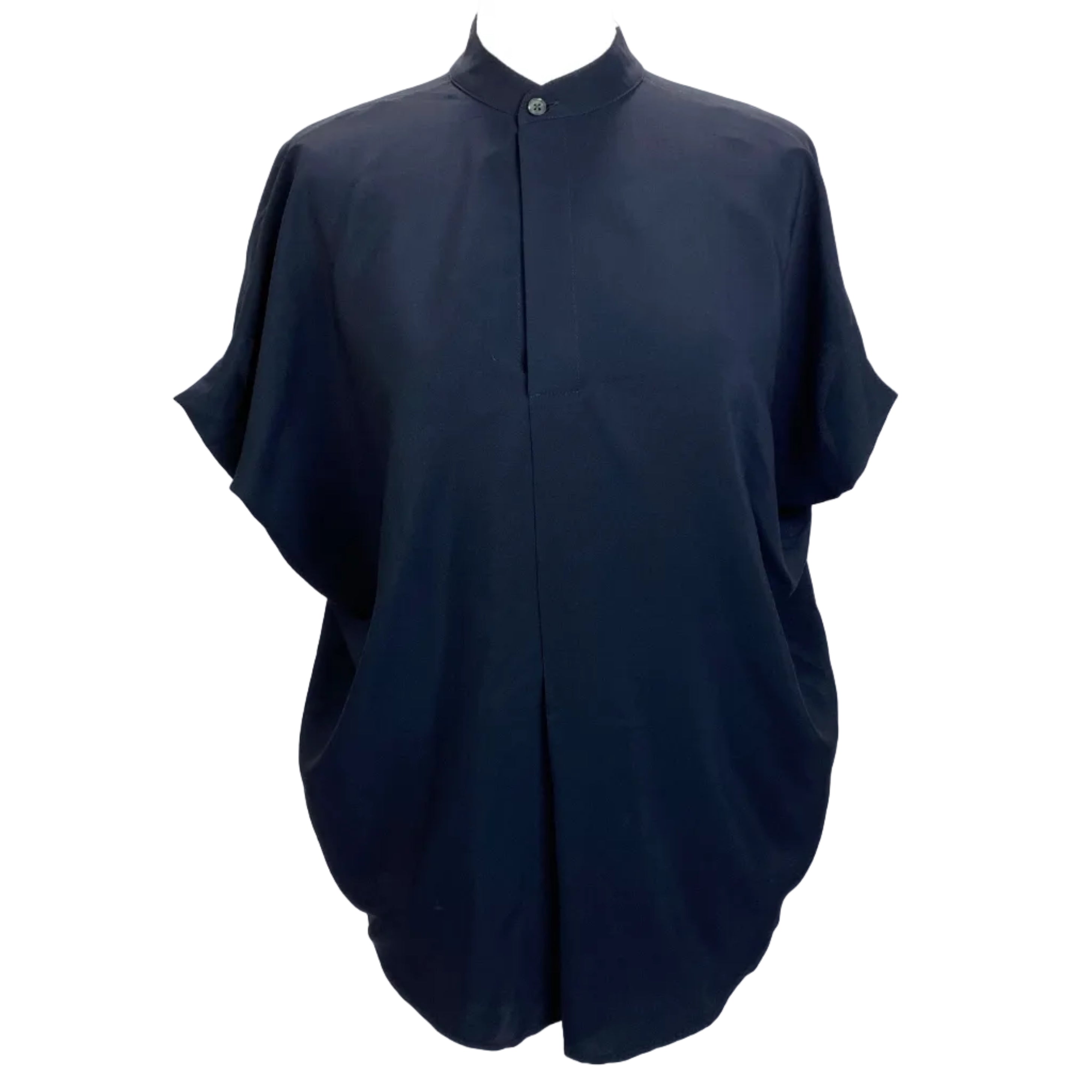 Zero + Maria Cornejo £492 Navy Stretch Silk Collarless Shirt XS