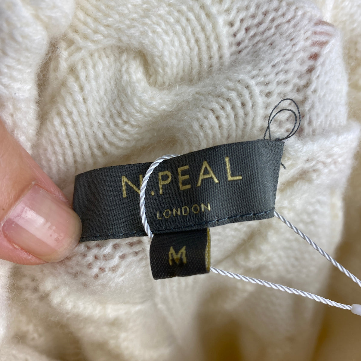 N Peal New £345 Cream Cable Knit Cashmere Turtleneck Sweater M
