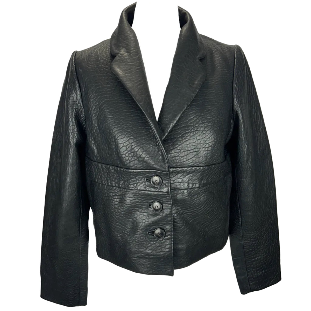 Ba&Sh New £420 Black Textured Leather Crop Morfeo Jacket S-M