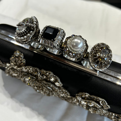 Alexander McQueen £5000 Black Jewelled Victorian Floral Knuckle Clutch Bag
